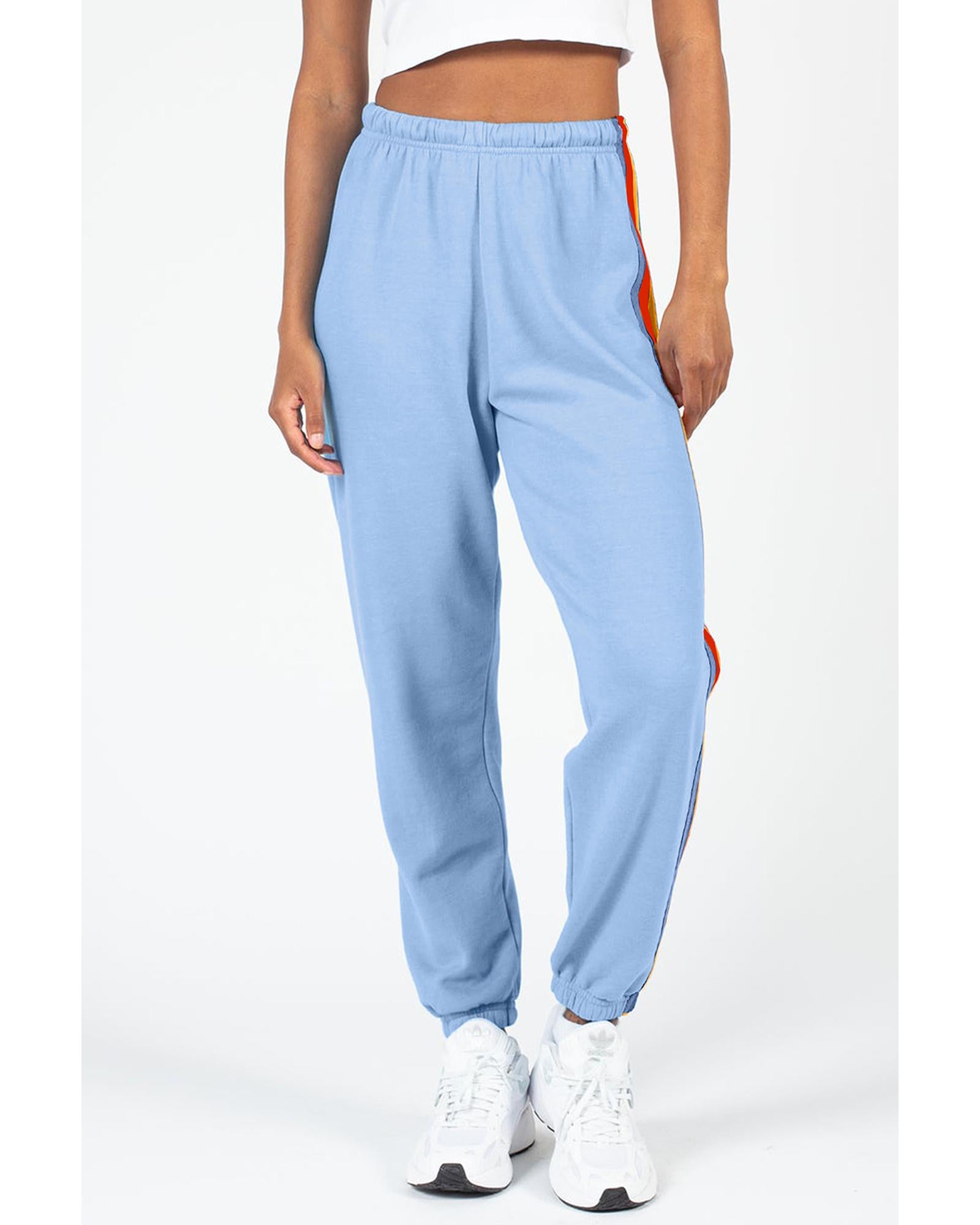 Light Blue Counting Rainbows High Waist Sweatpants - L