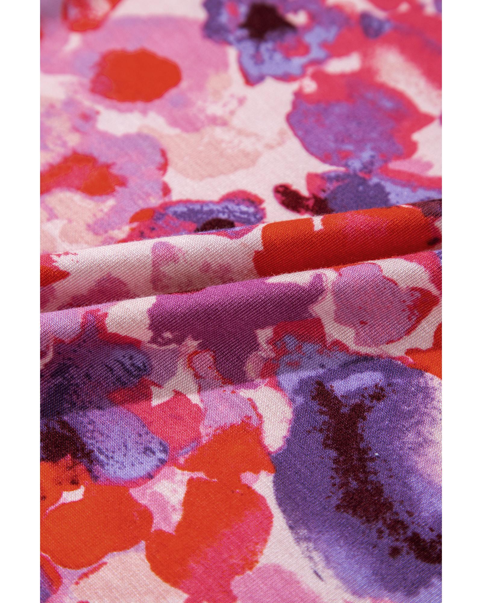 Purple Floral Wide Leg Elastic High Waist Pants - M