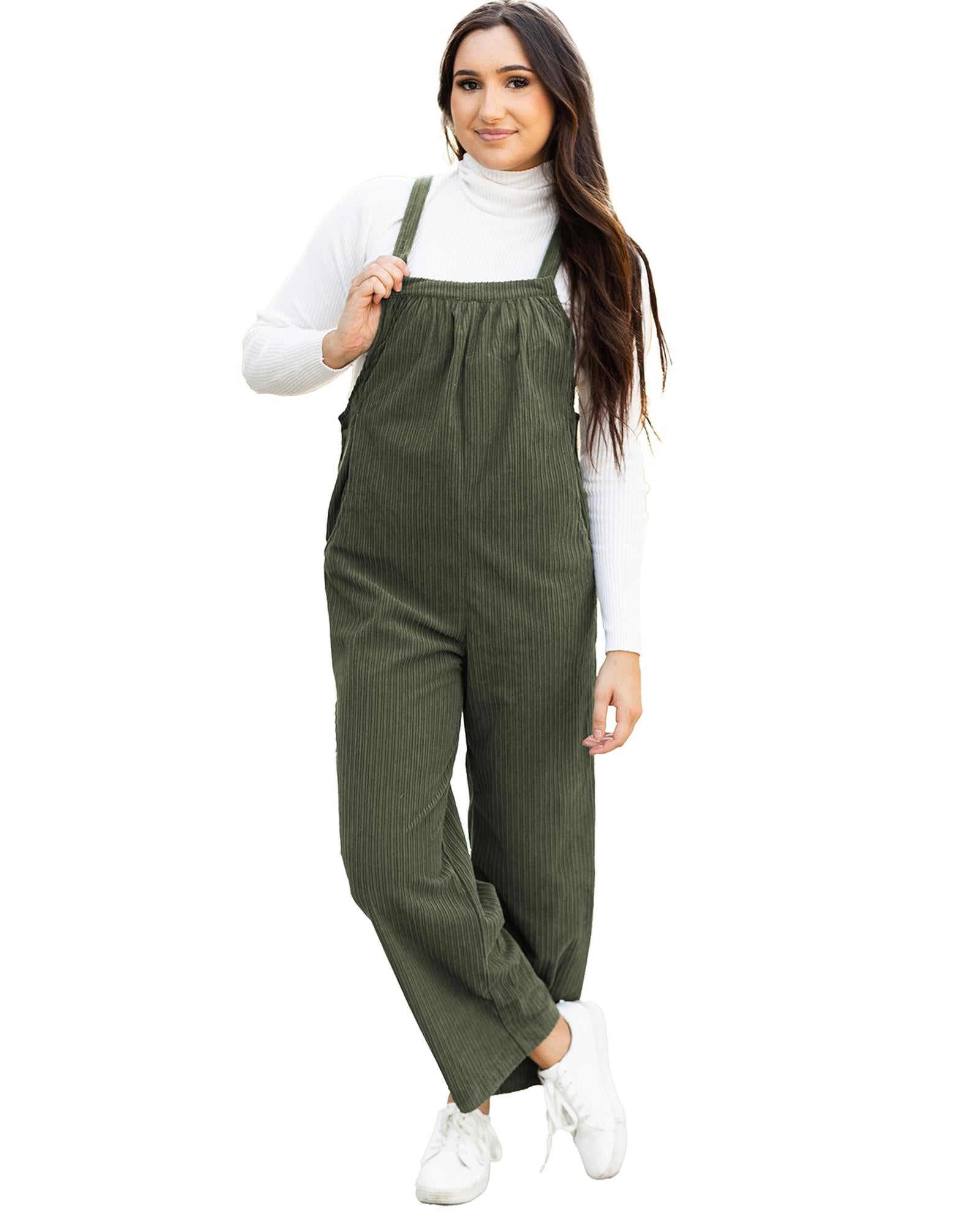 Jungle Green Solid Pocketed Loose Fit Corduroy Overall - S