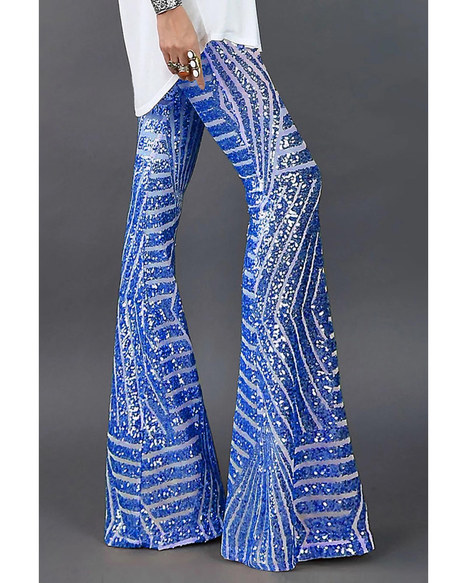 Blue Sequin Wide Leg Pants - L