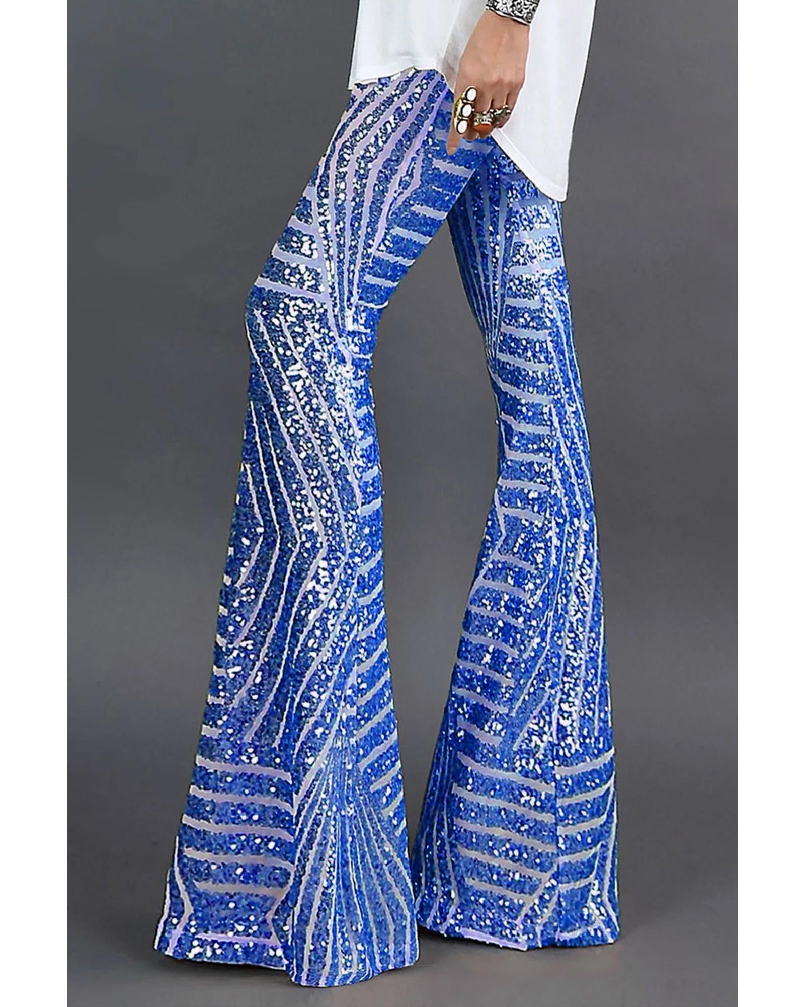 Blue Sequin Wide Leg Pants - L