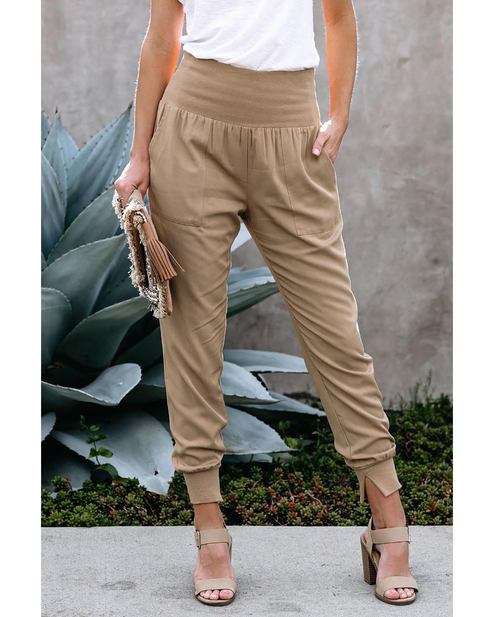 Khaki Pocketed Casual Joggers - M