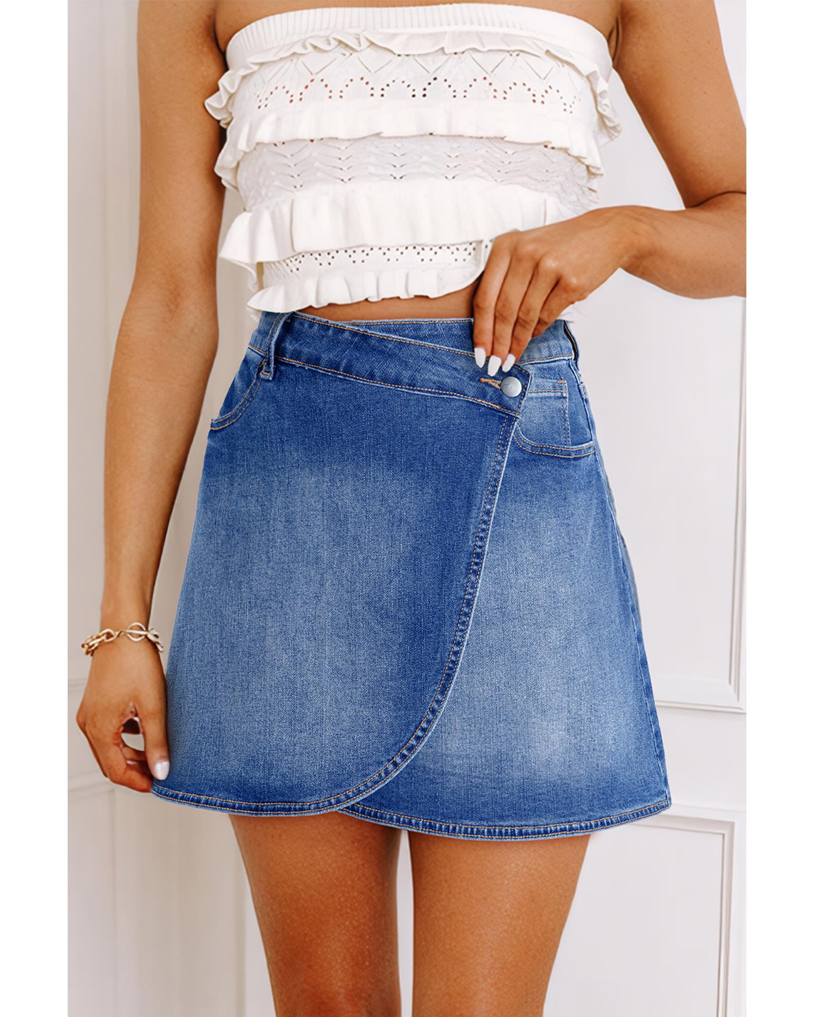 Ashleigh Blue Wrapped Crossed Waist Denim Mini Skirt - M