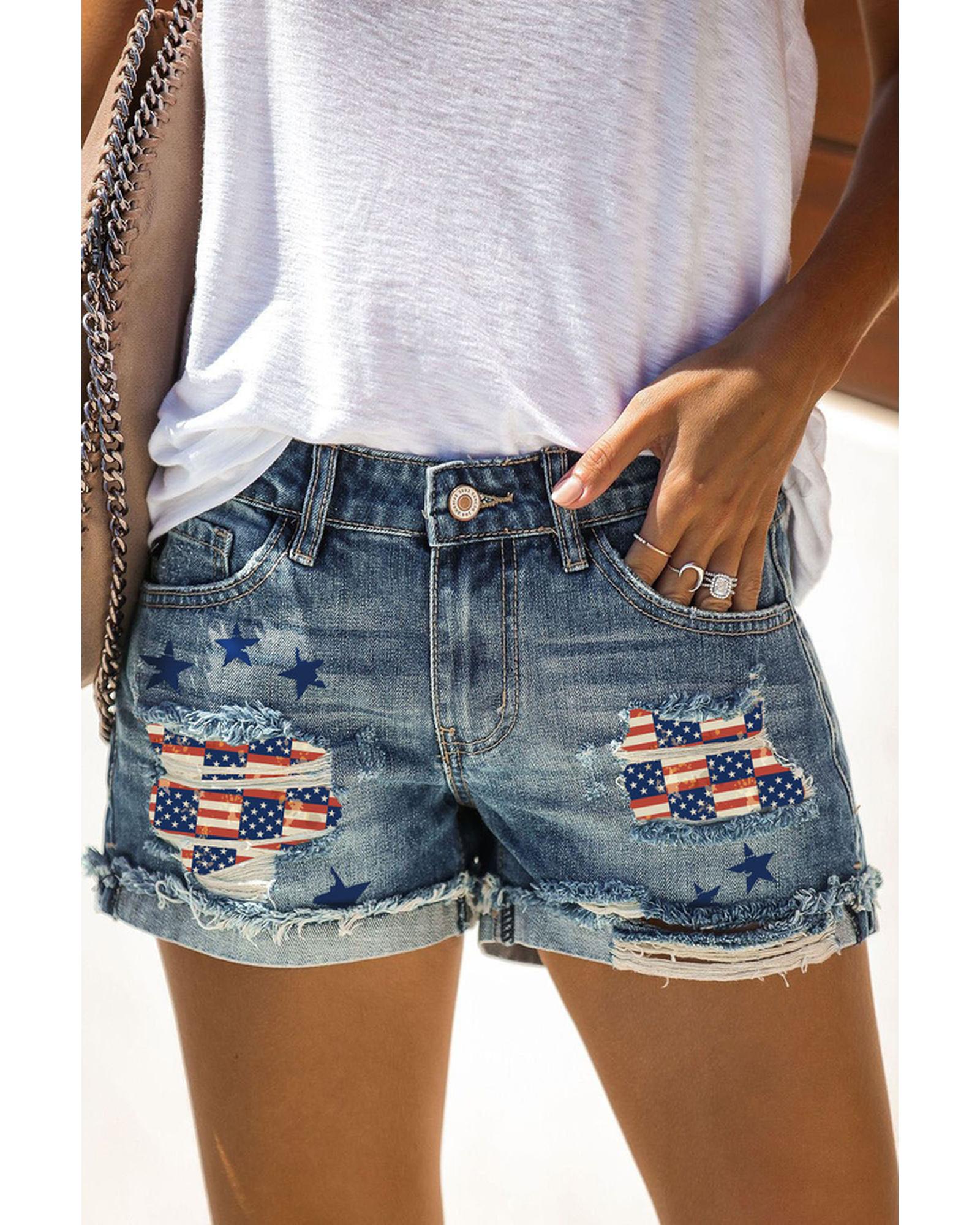 Azura Exchange American Flag Patchwork Denim Shorts - XL