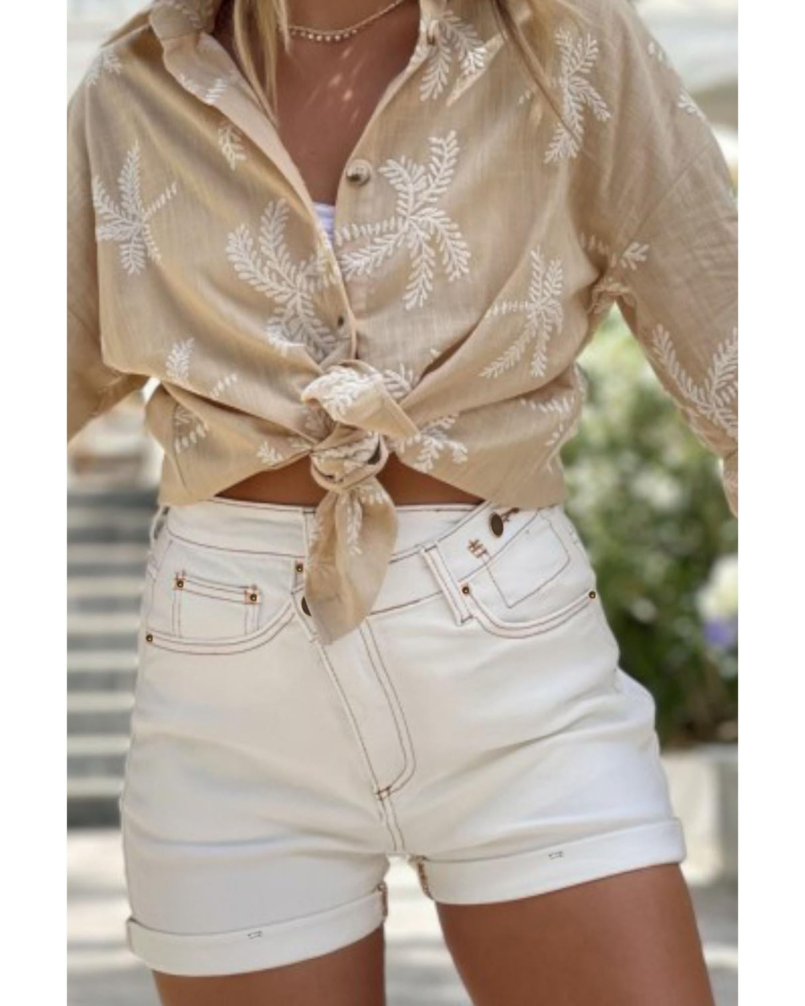 White Asymmetric Waist Design Stylish Denim Shorts - 10 US
