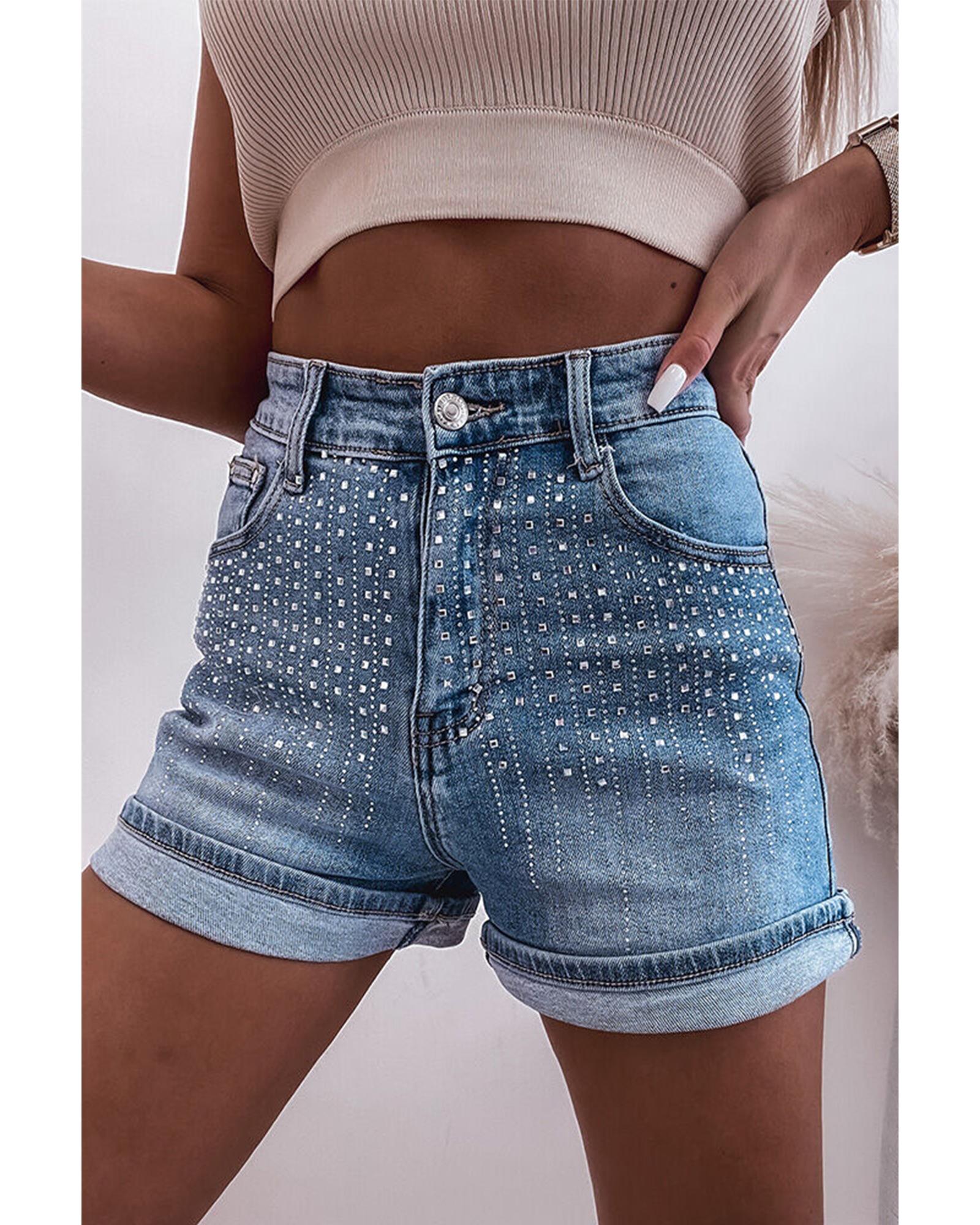 Ashleigh Blue Rhinestone Embellished Denim Shorts - 12 US