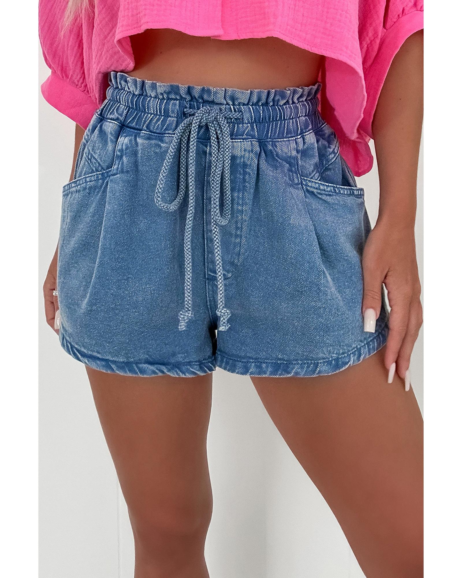 Ashleigh Blue Drawstring High Waist Casual Denim Shorts with Pockets - 10 US
