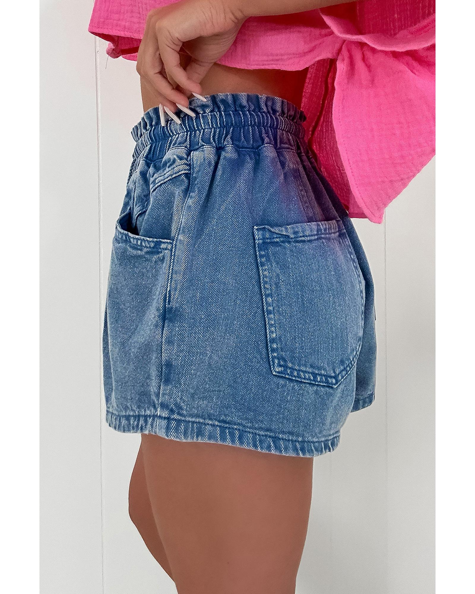 Ashleigh Blue Drawstring High Waist Casual Denim Shorts with Pockets - 4 US