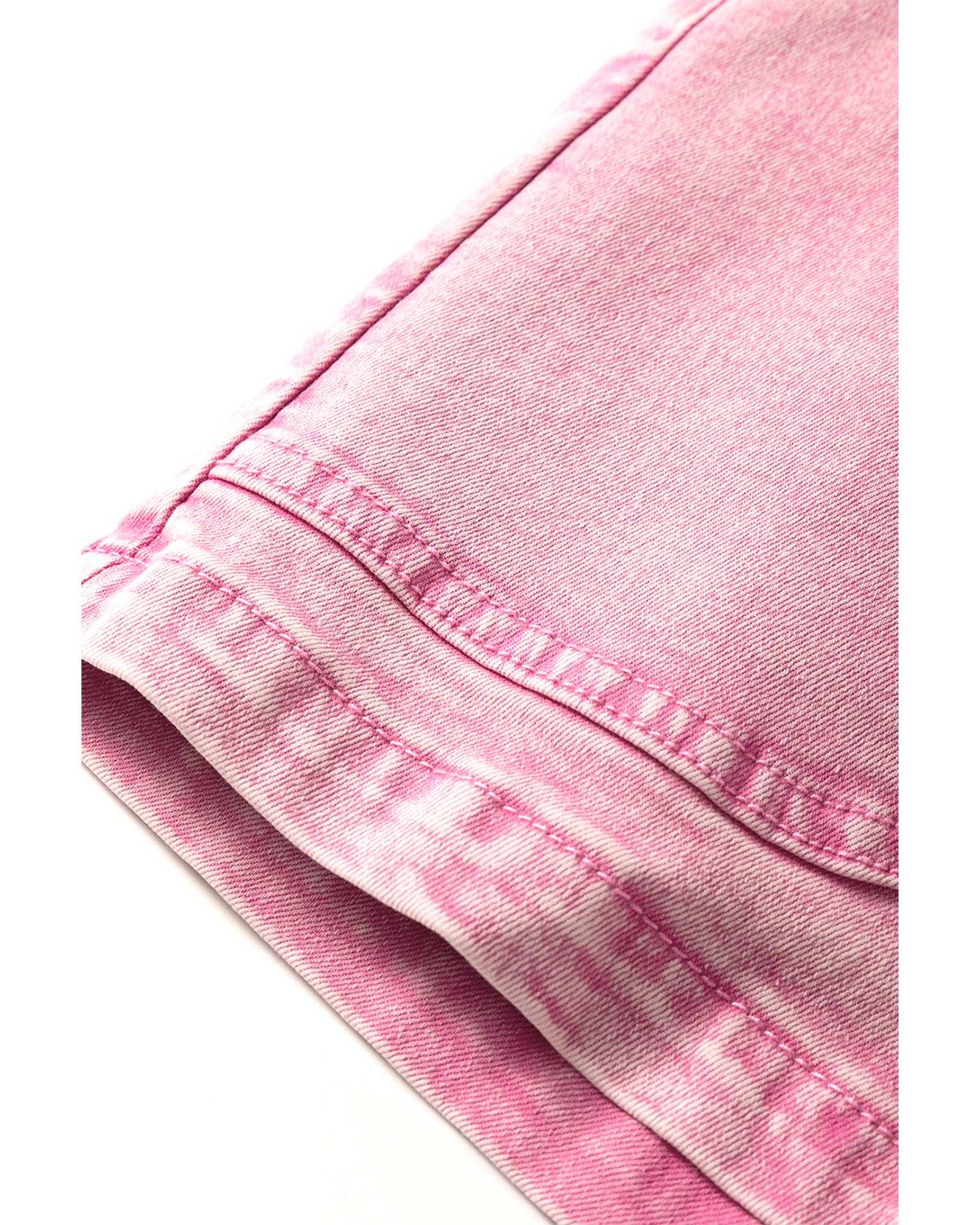 Strawberry Pink Elastic High Waisted Denim Shorts - 12 US