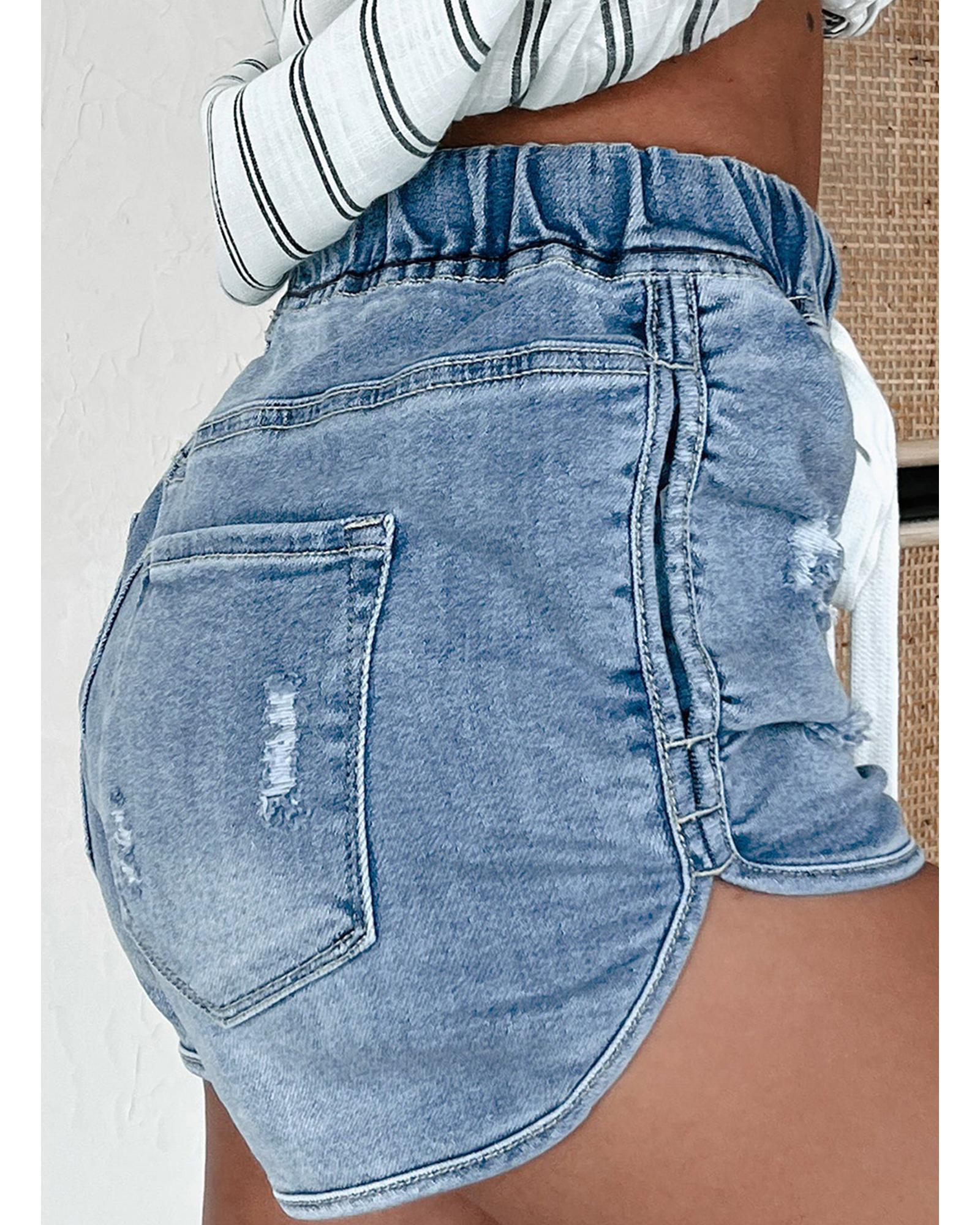 Myosotis Drawstring High Waist Distressed Denim Shorts - 16 US