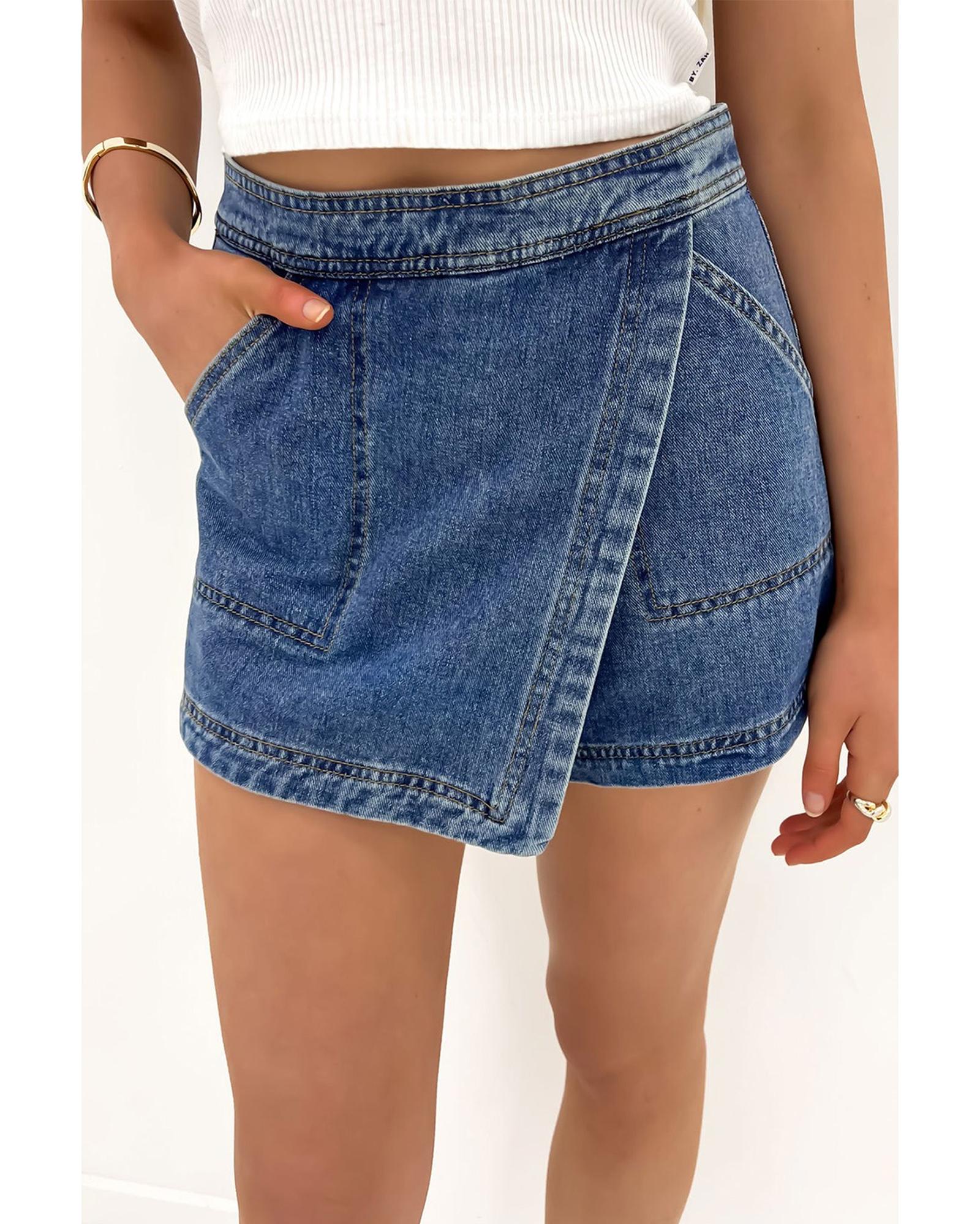 Ashleigh Blue Faux Wrapped Mini Denim Skort - 8 US