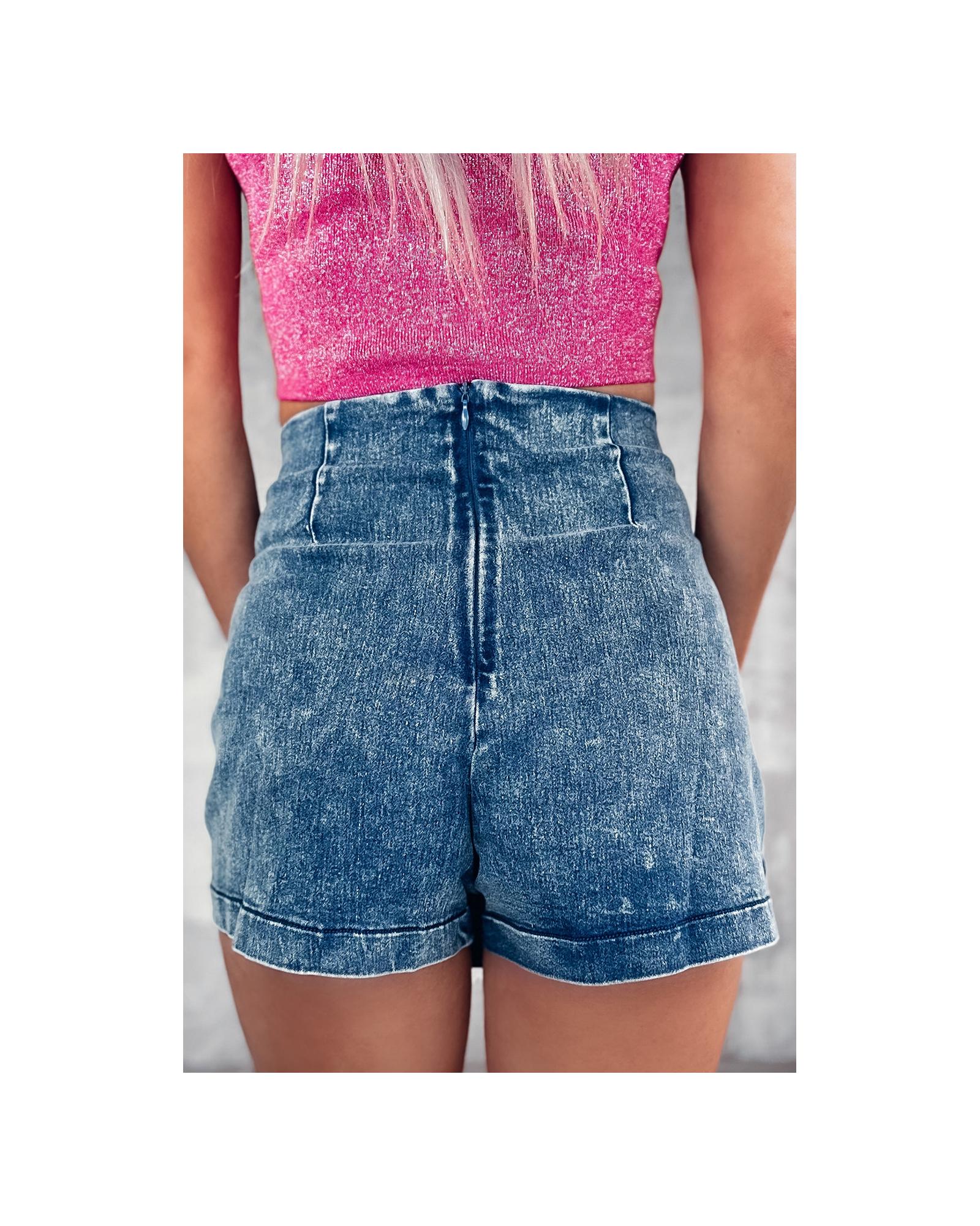 Sail Blue Acid Wash Asymmetric Twisted Wrapped Zipped Denim Skort - 12 US