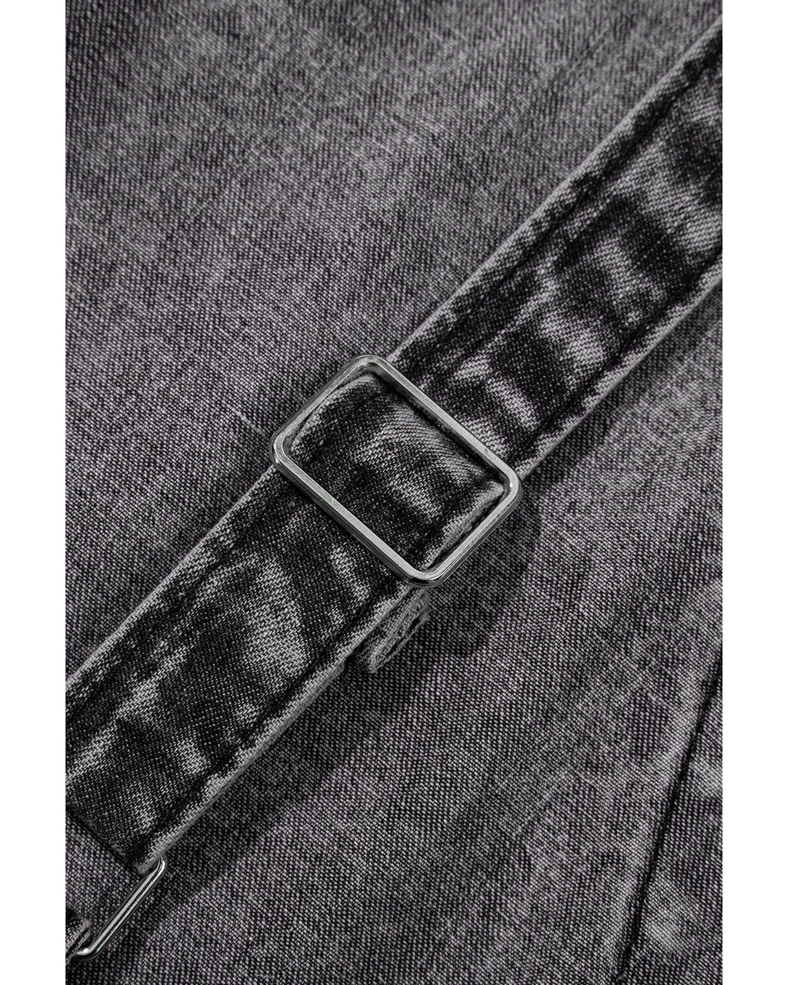 Dark Grey Light Wash Frayed Exposed Seam Wide Leg Denim Overall - L
