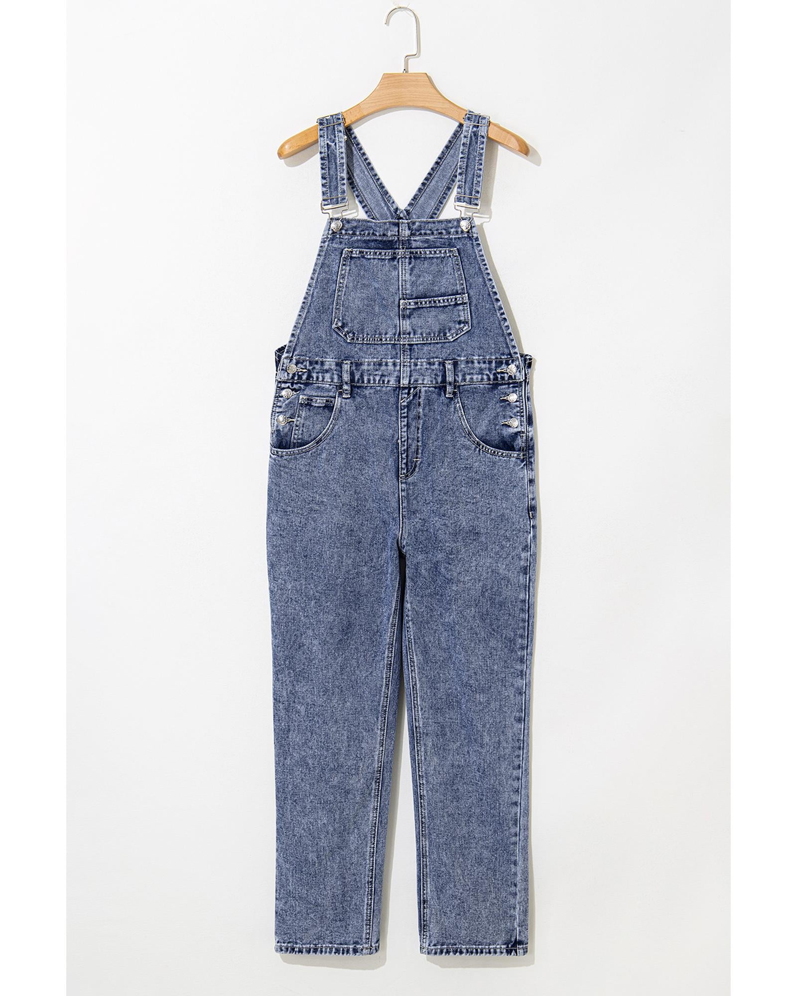 Sail Blue Denim Bib Straight Leg Jumpsuit with Pockets - S