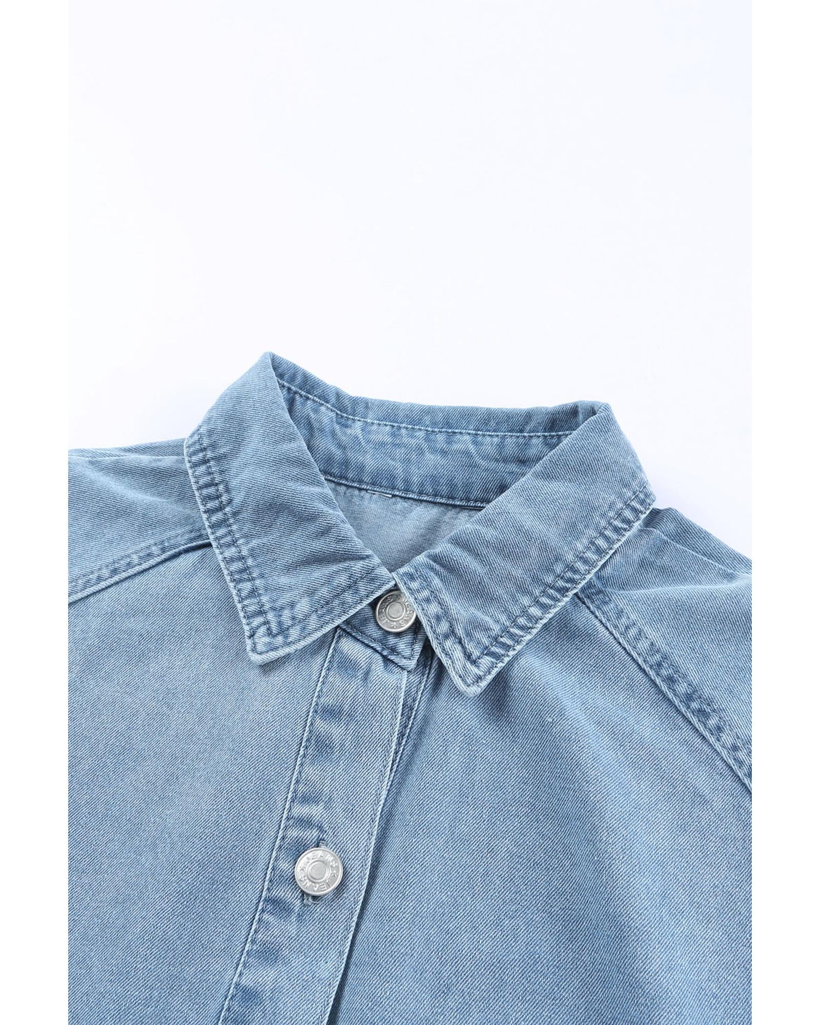 Azura Exchange Sky Blue Buttoned Long Sleeve Denim Mini Dress - M