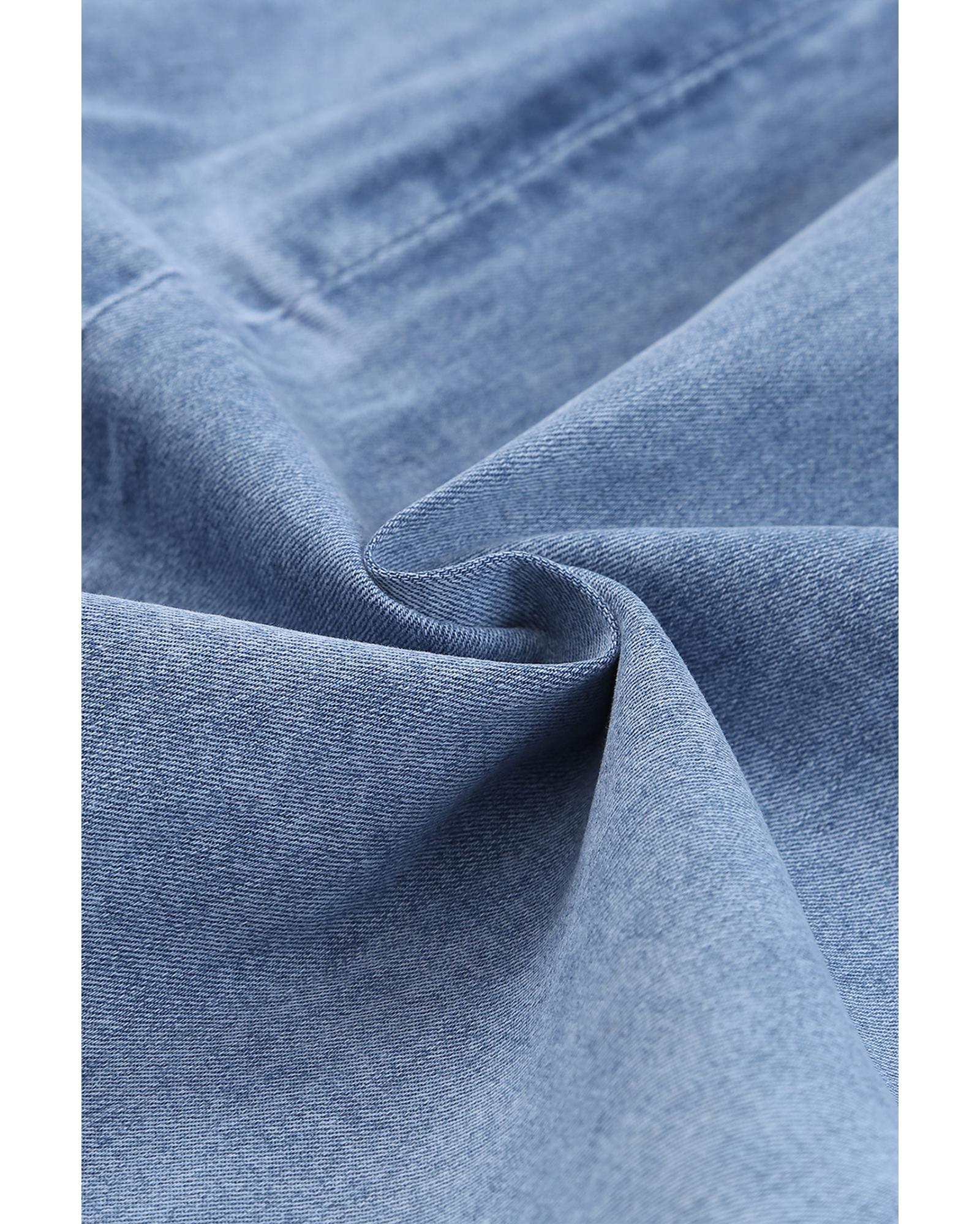 Sky Blue Buttoned Denim Bodycon Mini Dress - XL