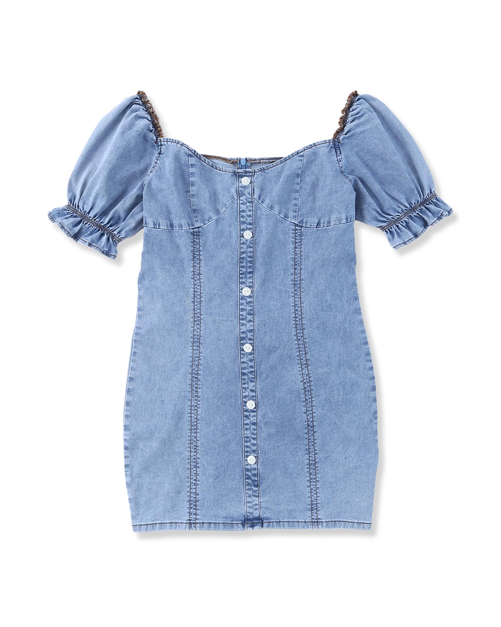 Sky Blue Buttoned Denim Bodycon Mini Dress - XL