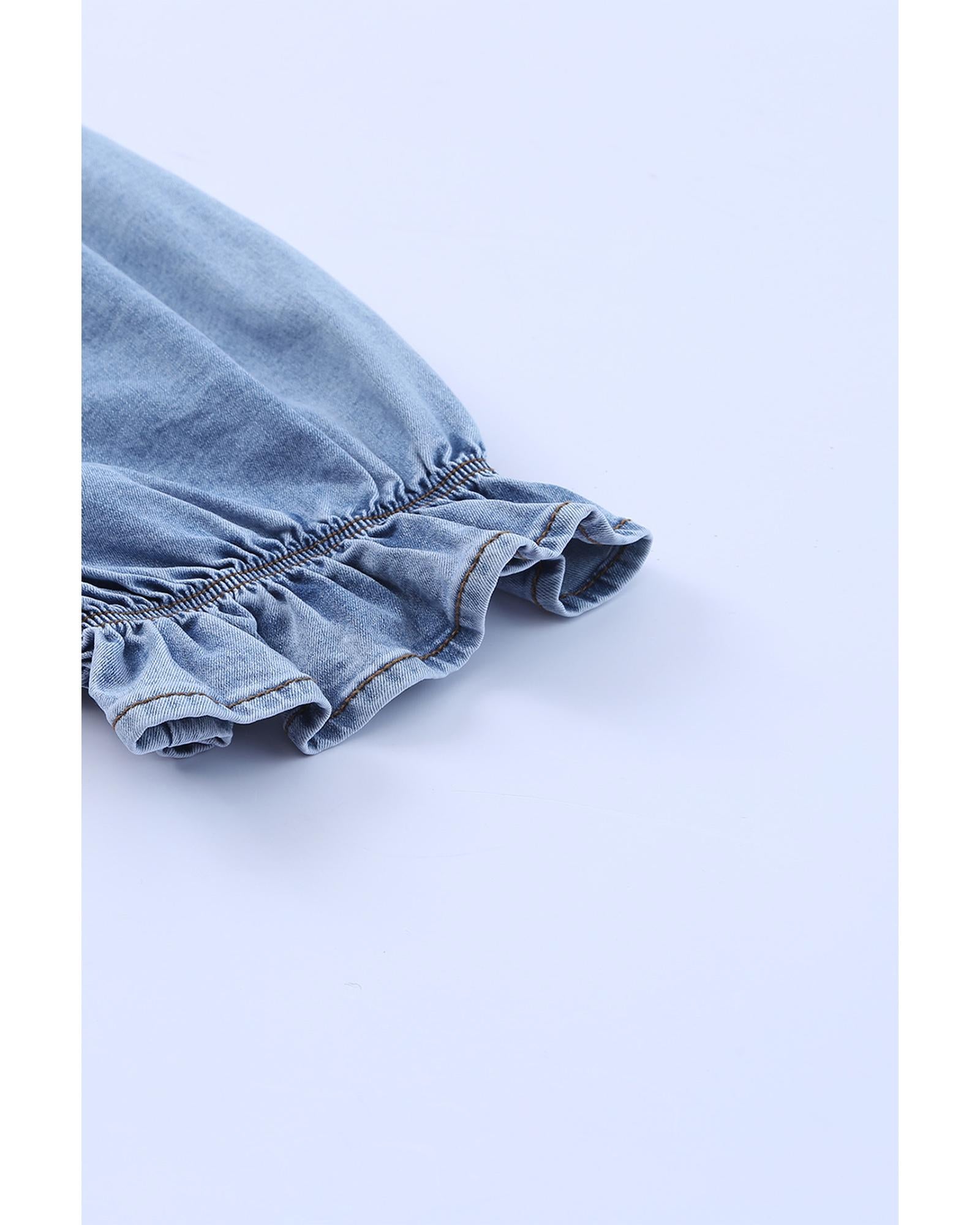 Sky Blue Buttoned Denim Bodycon Mini Dress - XL