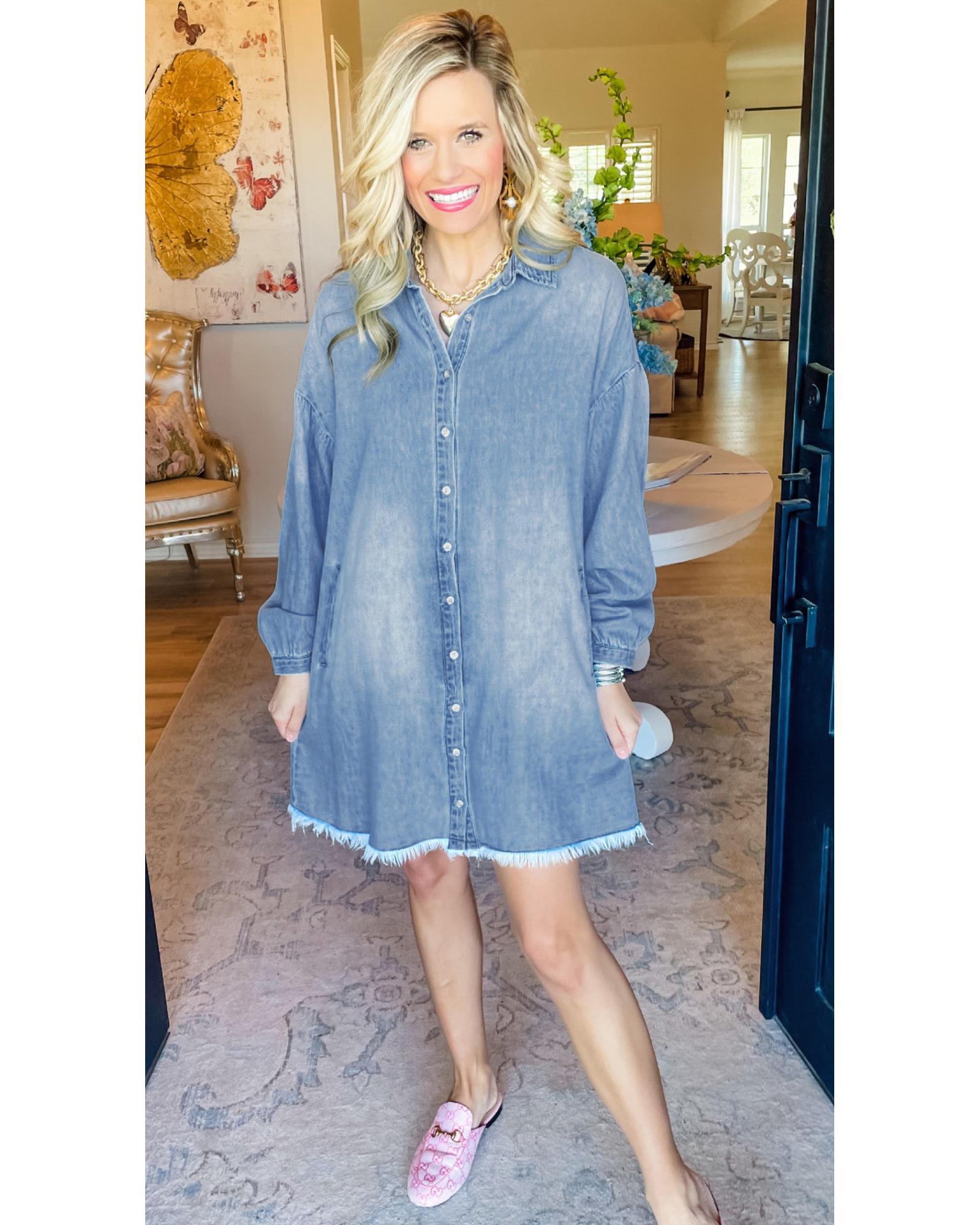 Beau Blue Risen Medium Washed Denim Shirt Dress - L