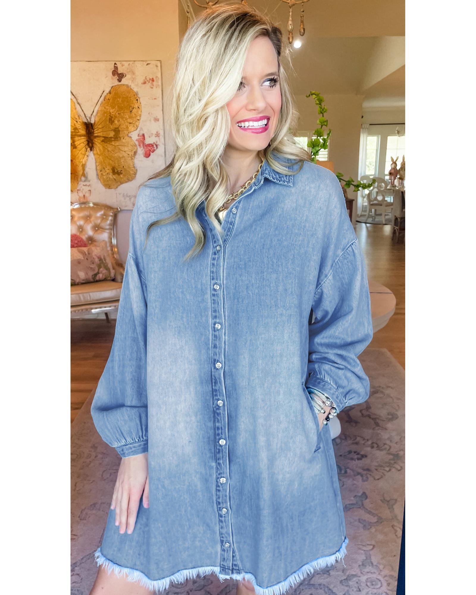 Beau Blue Risen Medium Washed Denim Shirt Dress - L