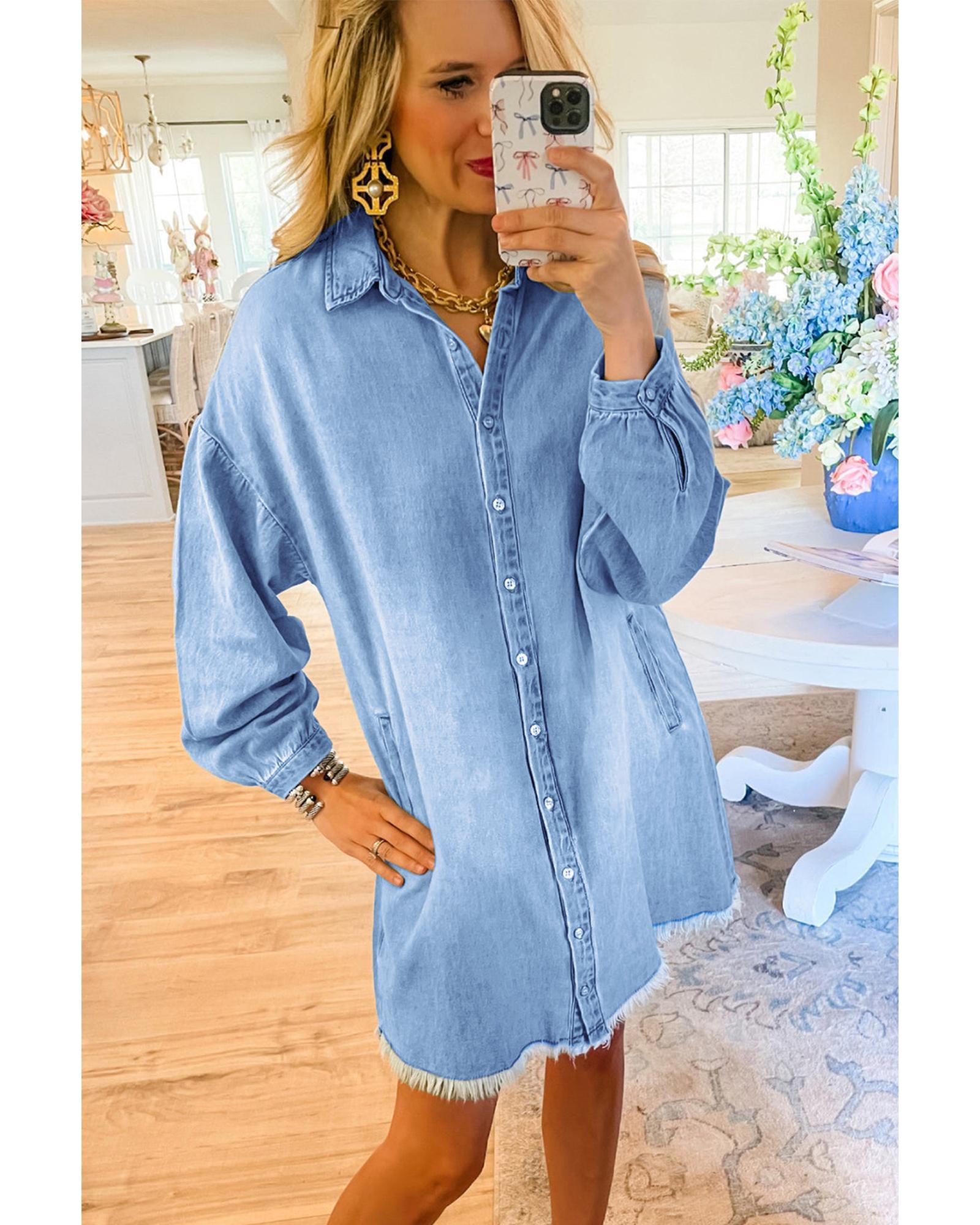 Beau Blue Risen Medium Washed Denim Shirt Dress - XL