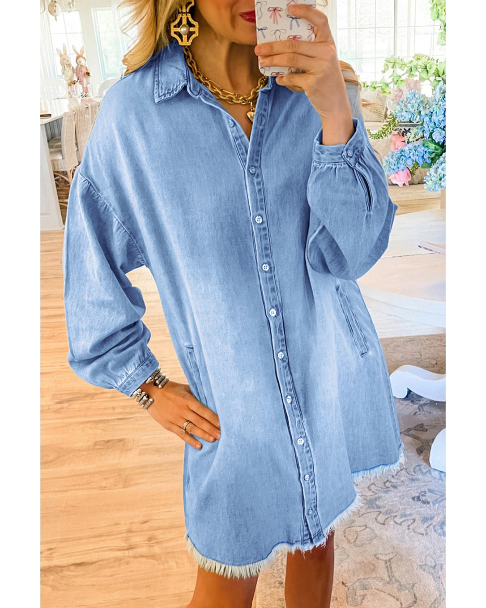 Beau Blue Risen Medium Washed Denim Shirt Dress - XL