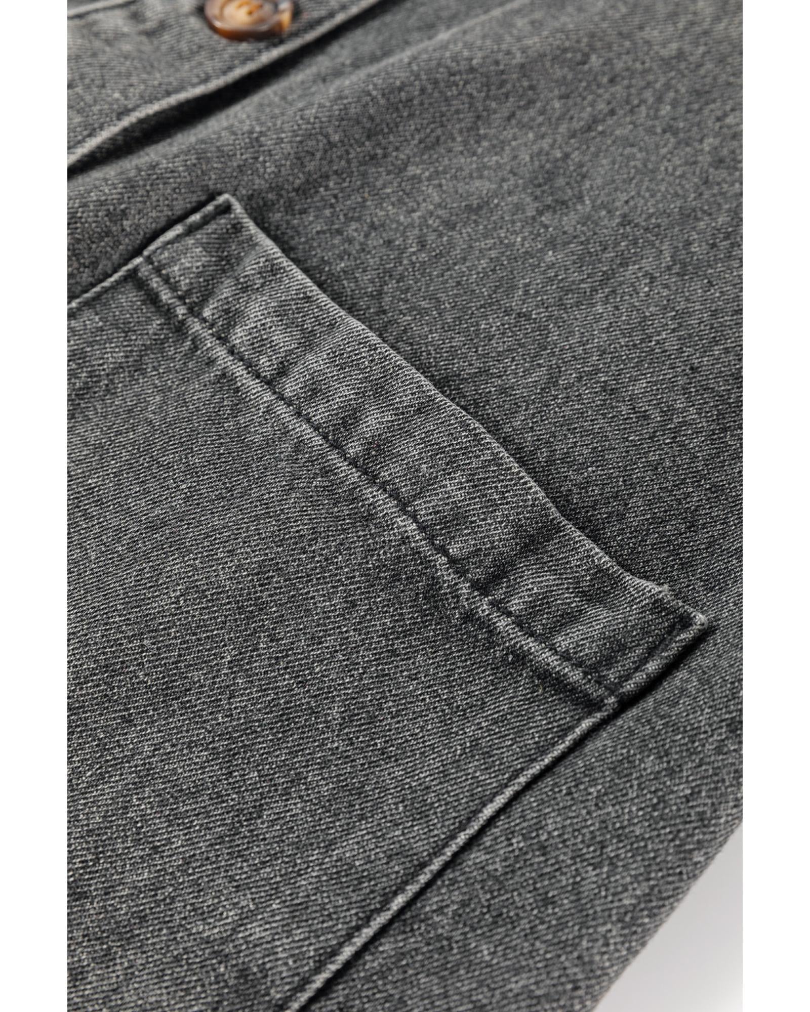 Medium Grey Wide Strap Button Front Pocketed Denim Mini Dress - L