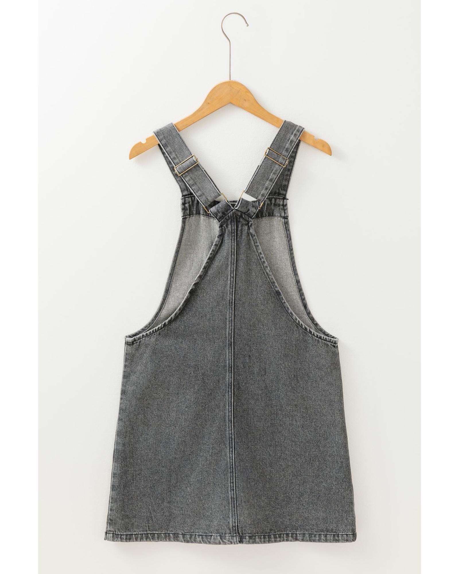 Medium Grey Wide Strap Button Front Pocketed Denim Mini Dress - M