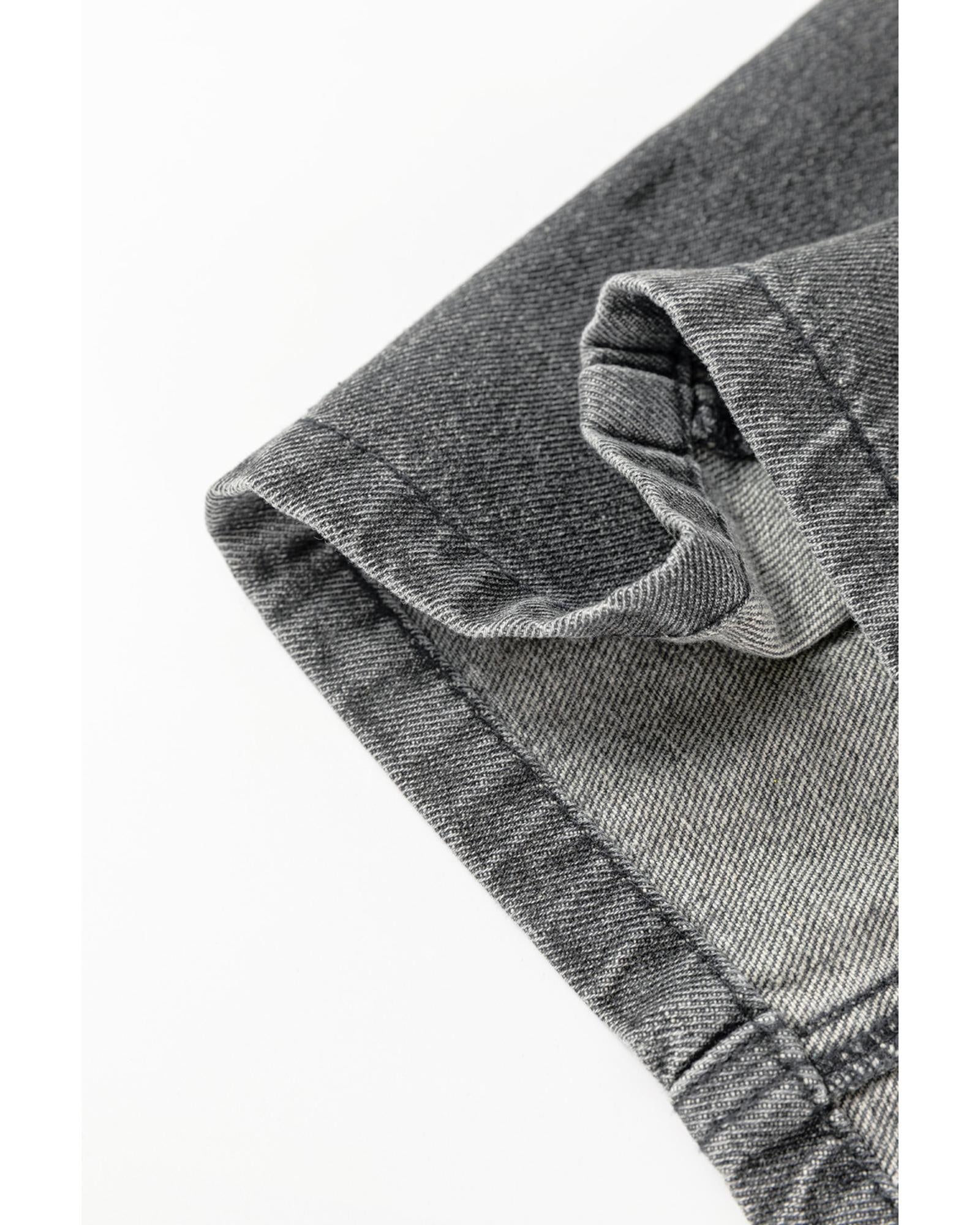 Medium Grey Wide Strap Button Front Pocketed Denim Mini Dress - M