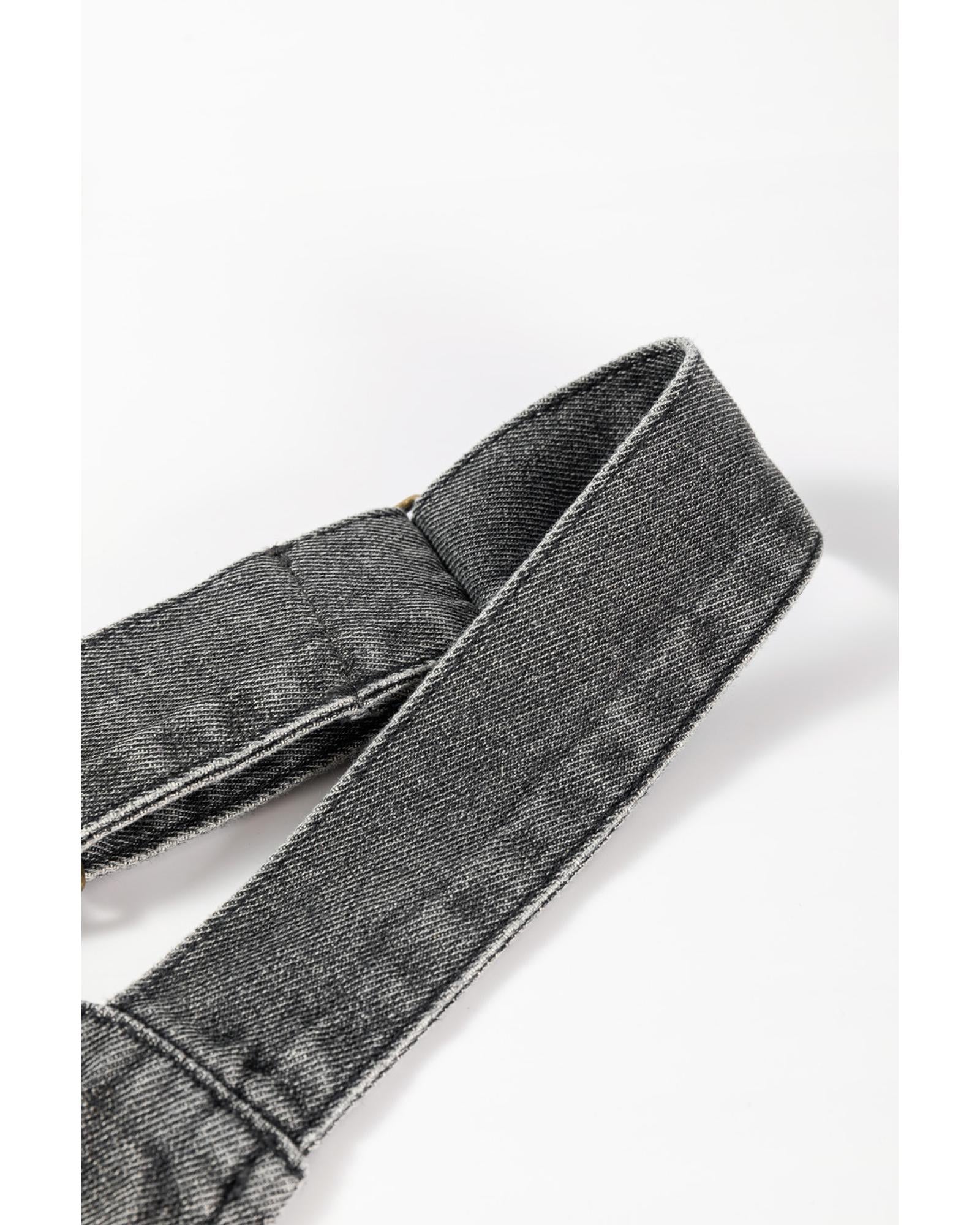 Medium Grey Wide Strap Button Front Pocketed Denim Mini Dress - M