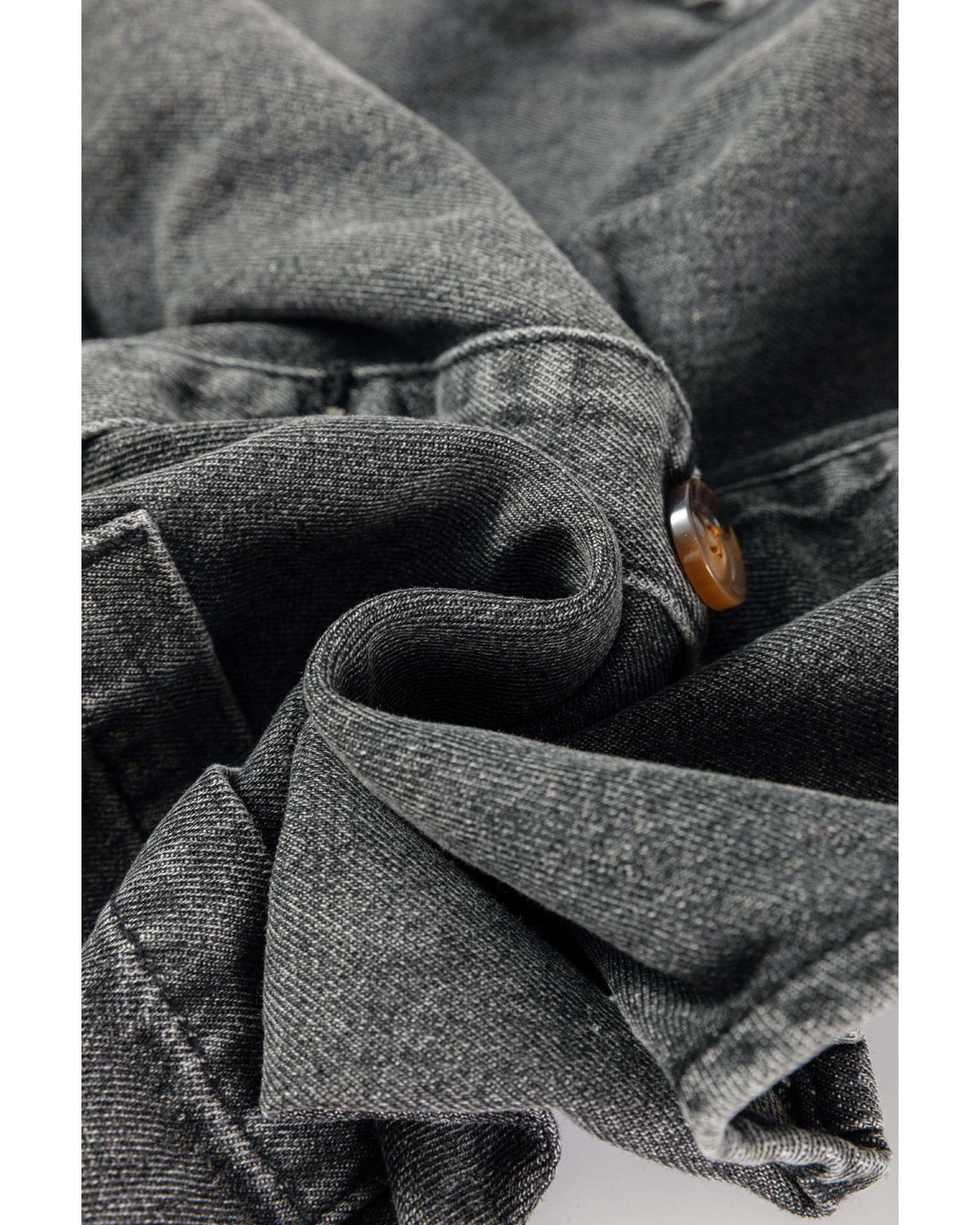 Medium Grey Wide Strap Button Front Pocketed Denim Mini Dress - S