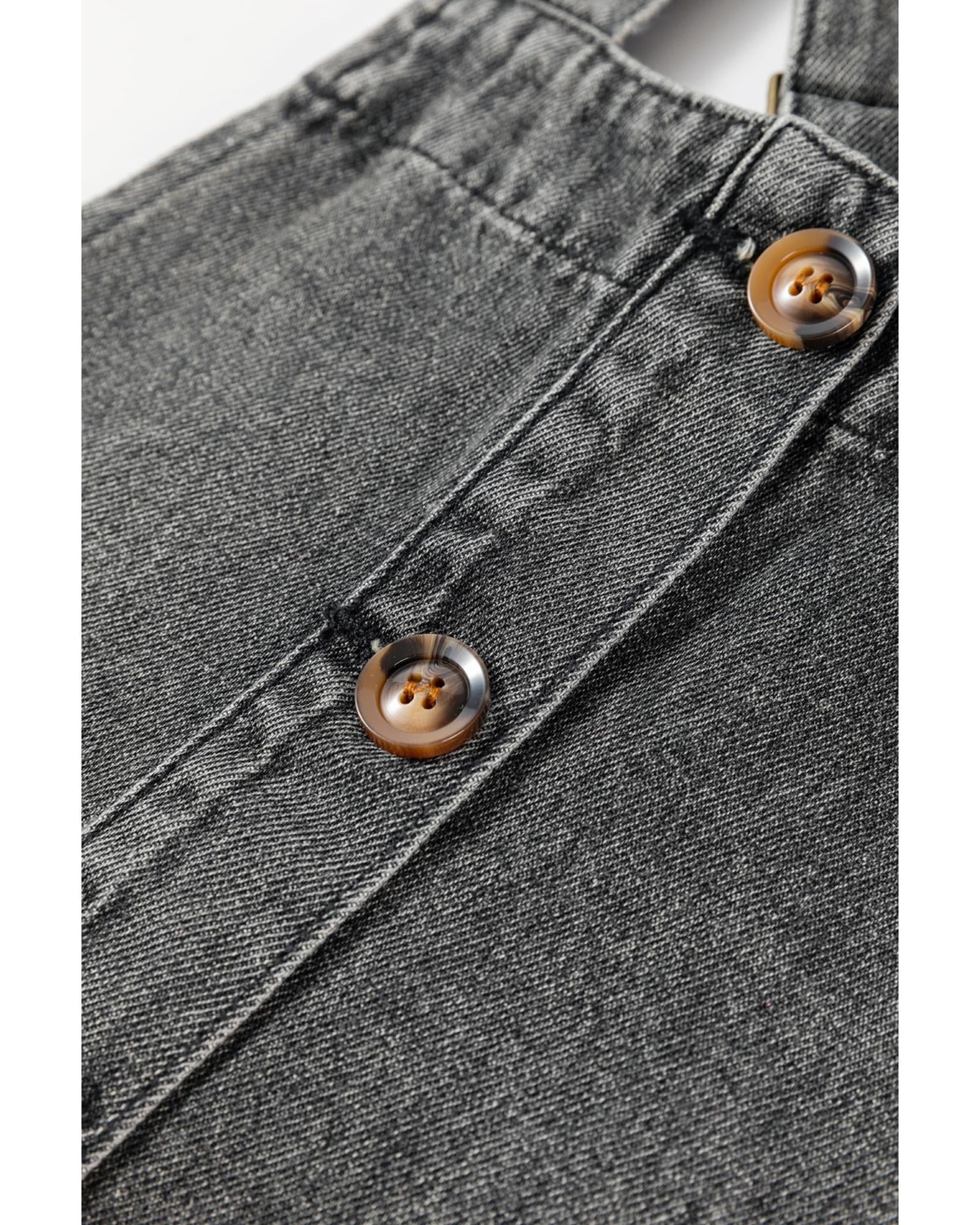 Medium Grey Wide Strap Button Front Pocketed Denim Mini Dress - S