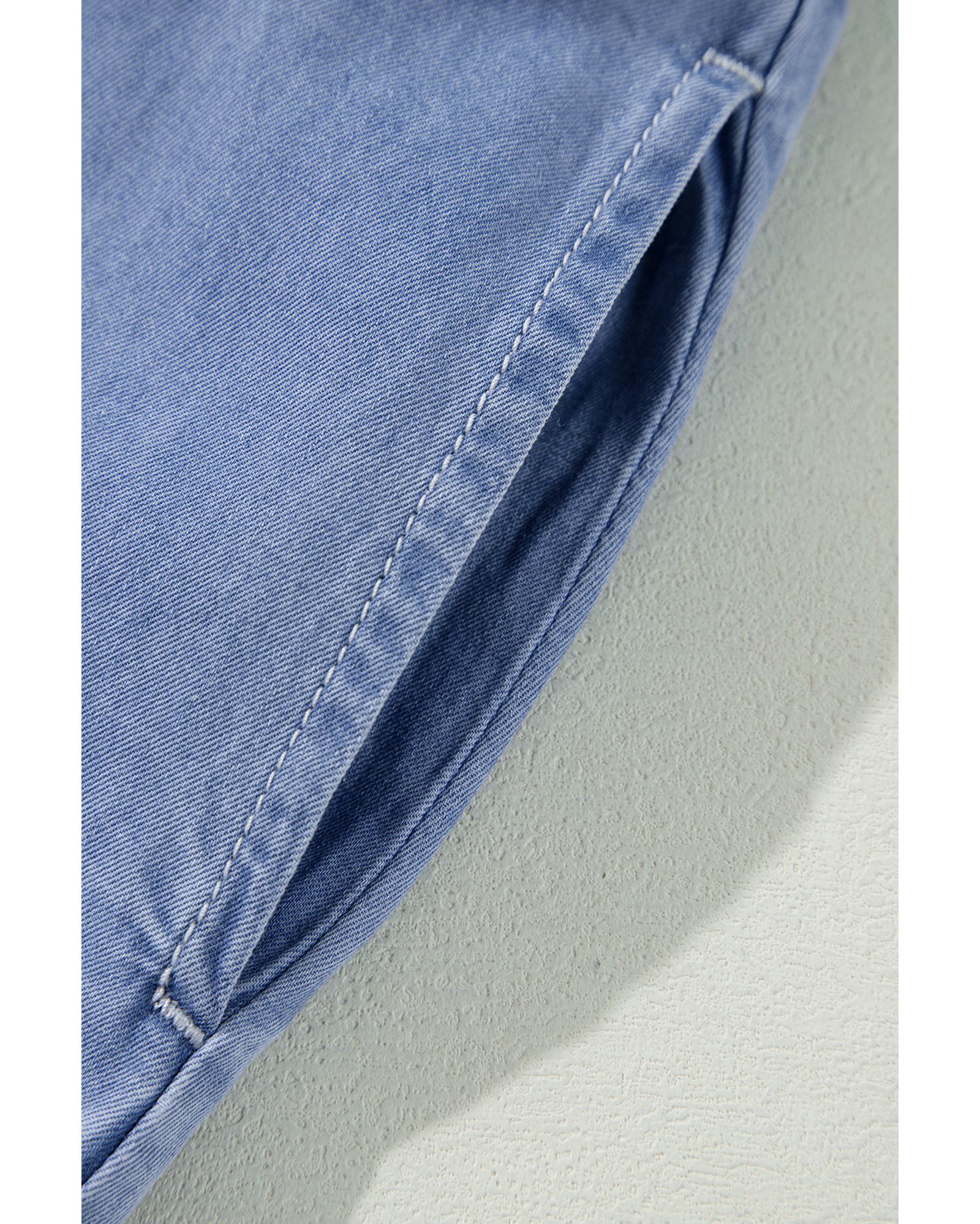 Myosotis Chambray Deep V Neck Bracelet Sleeve Maxi Dress - XL