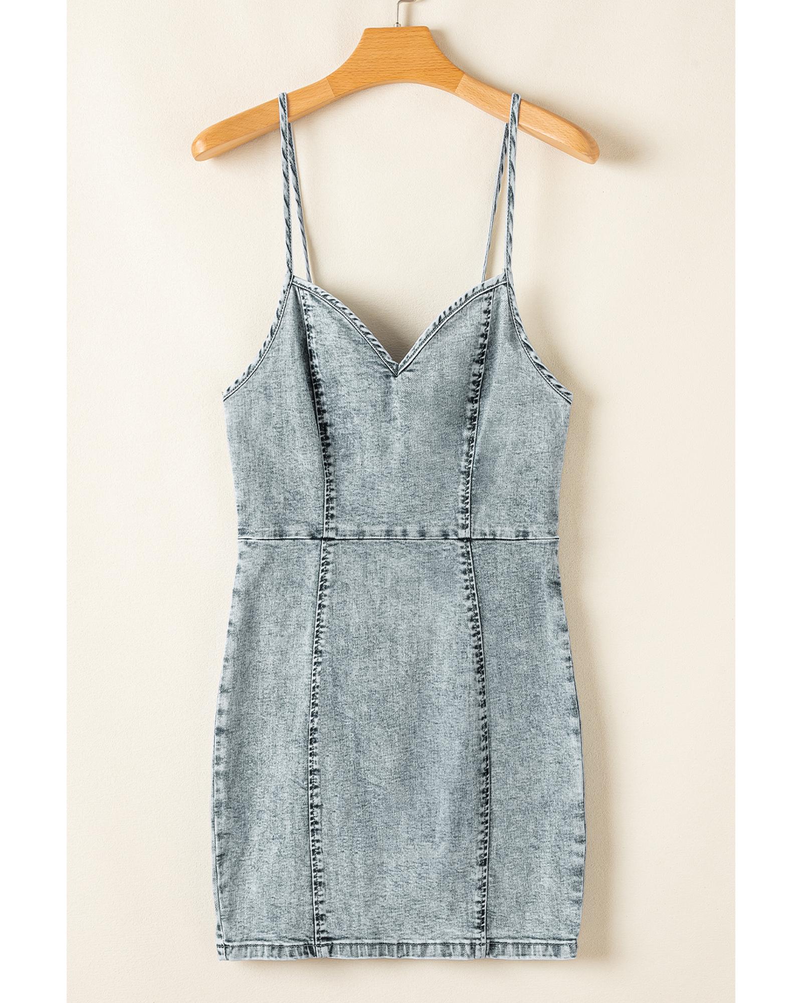 Beau Blue Sleeveless V Neck Back Zipped Denim Dress - XL