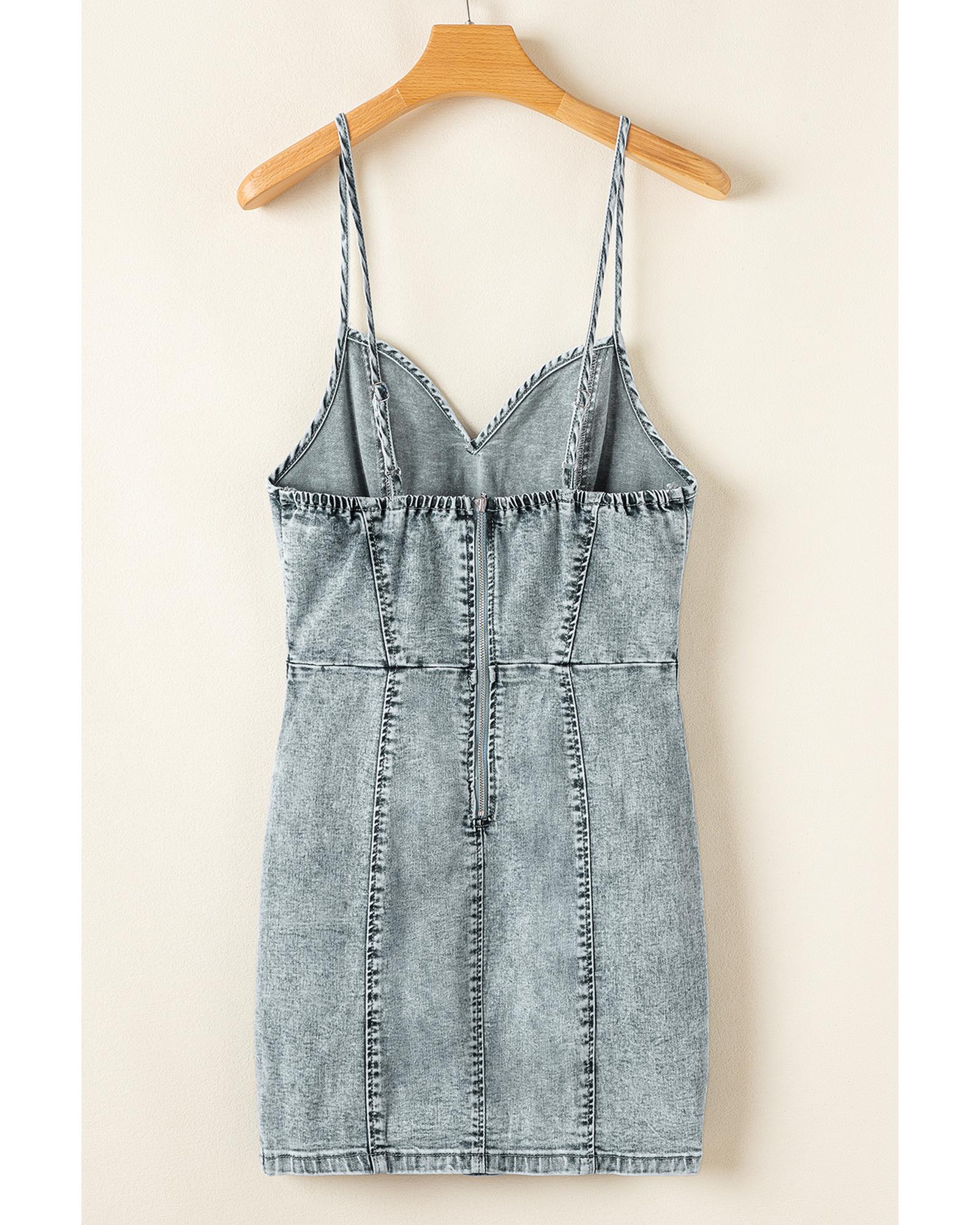 Beau Blue Sleeveless V Neck Back Zipped Denim Dress - XL