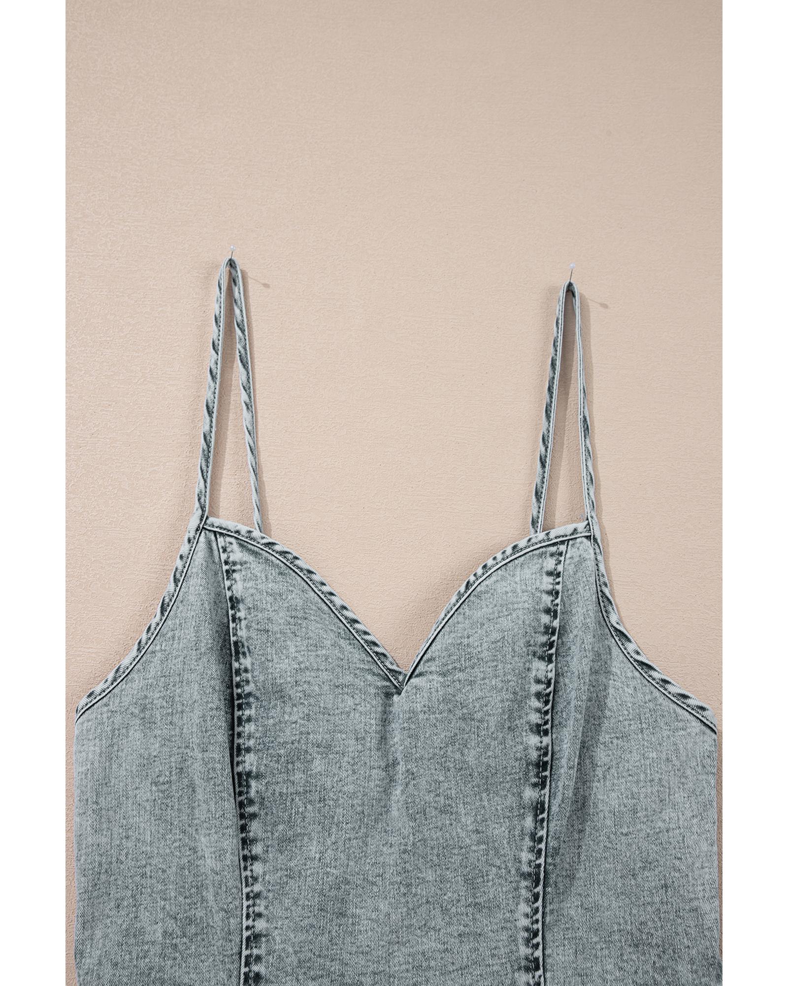 Beau Blue Sleeveless V Neck Back Zipped Denim Dress - XL