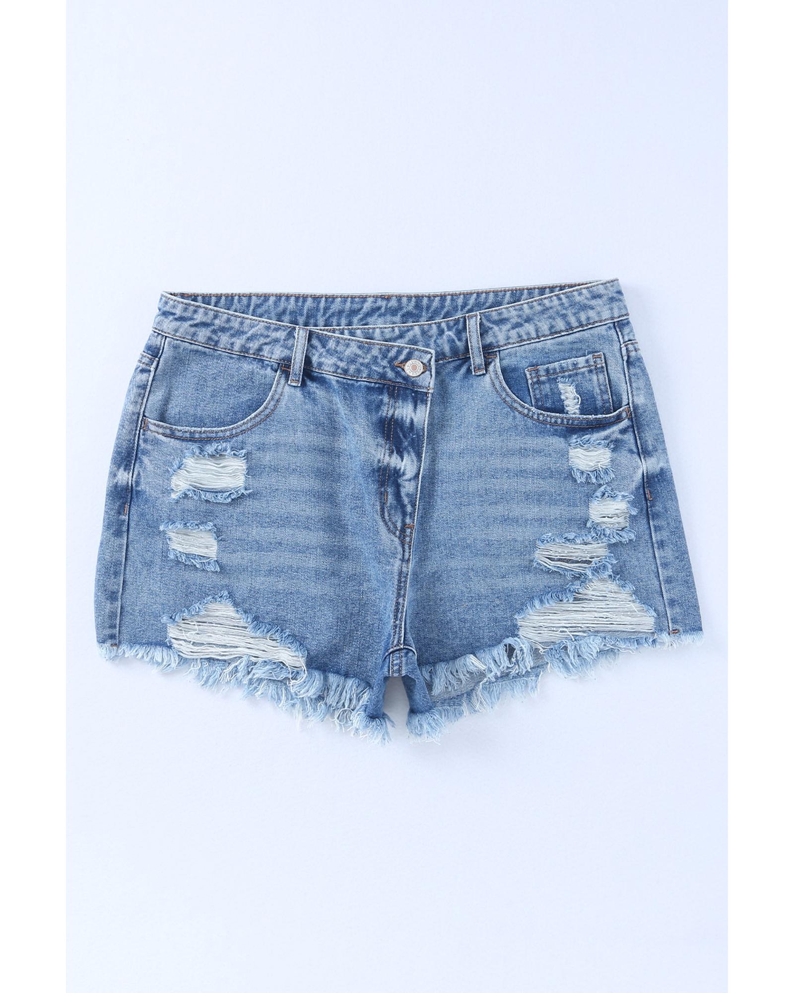 Sky Blue High Rise Crossover Waist Denim Shorts - 10 US