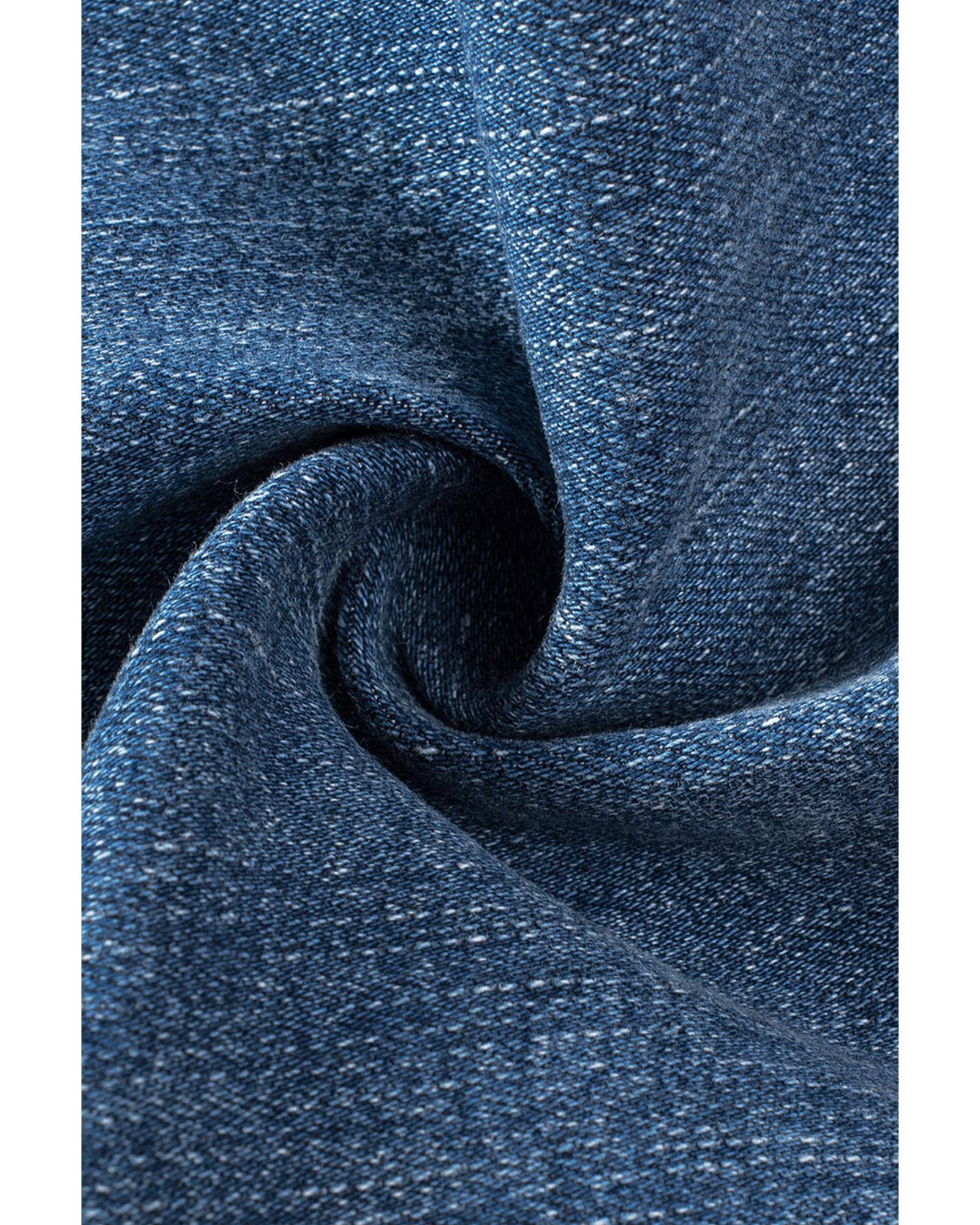 Sky Blue Sequin American Flag Star Graphic Distressed Straight Jeans - 18 US