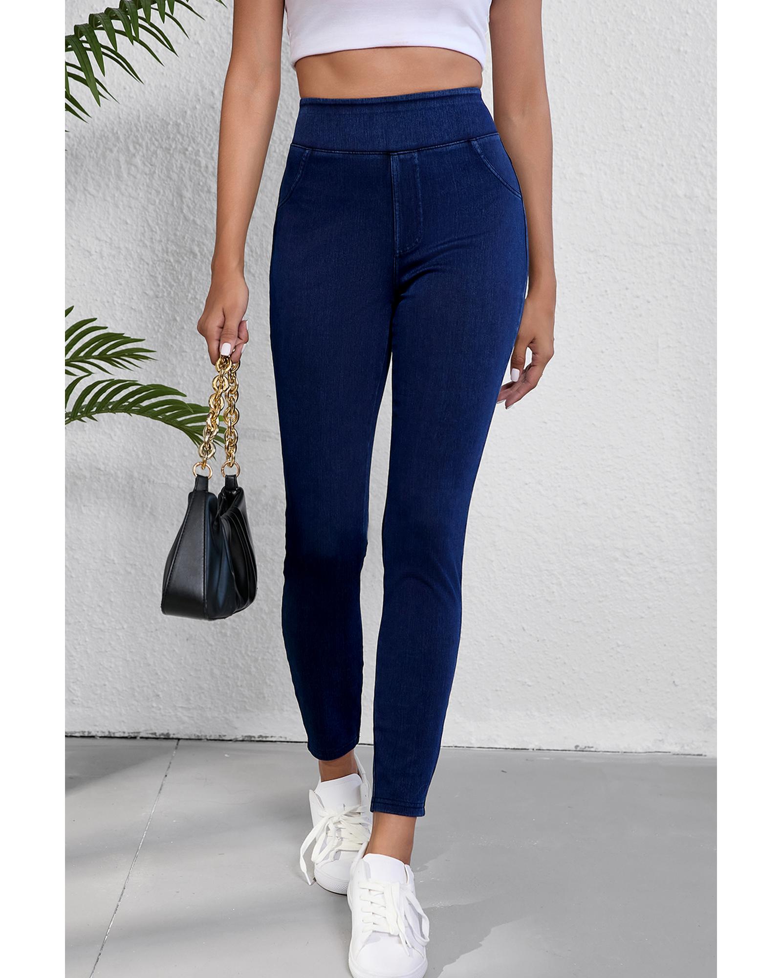 Ashleigh Blue Solid Color High Waist Stretchy Slim Fit Jeggings - 2XL