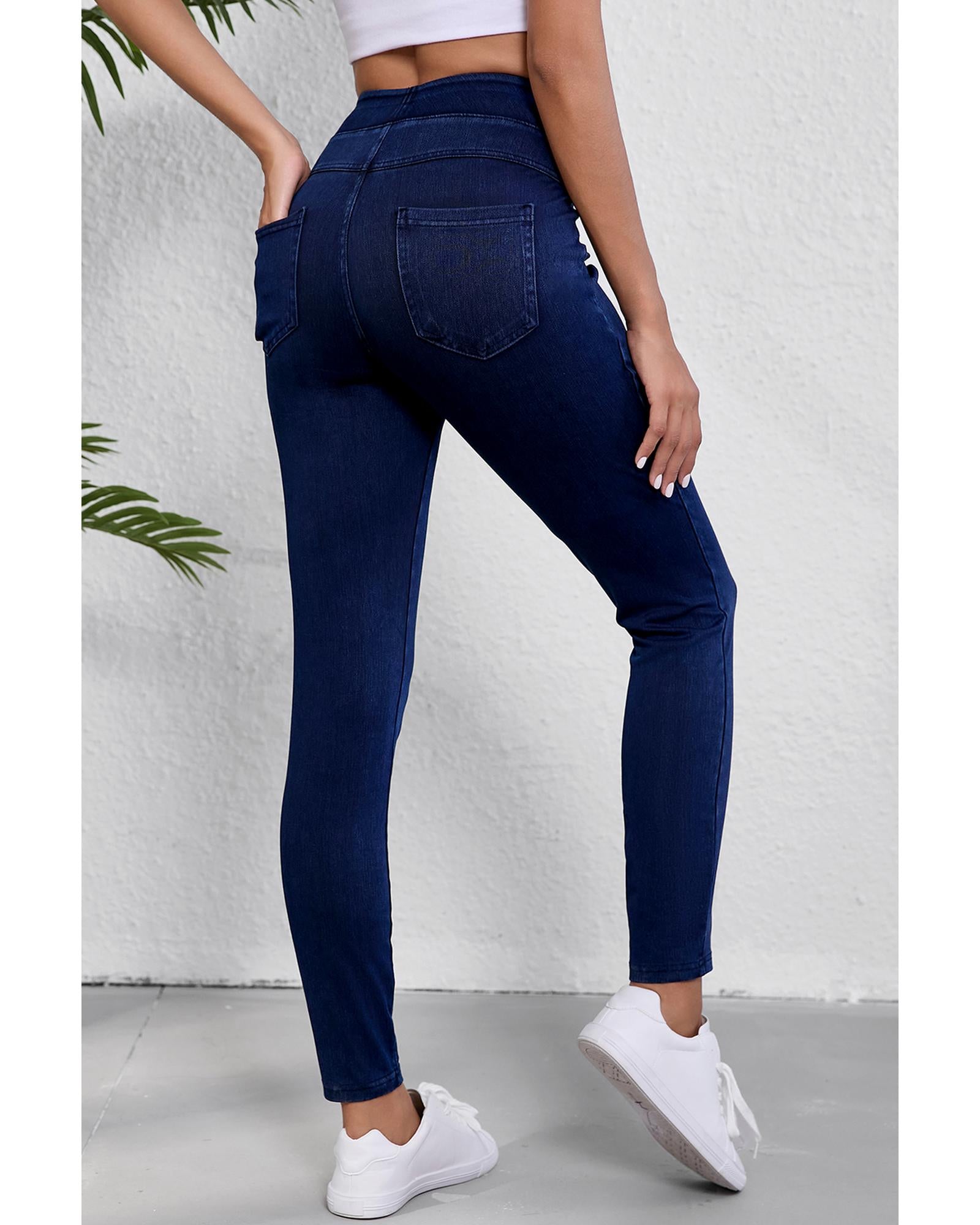 Ashleigh Blue Solid Color High Waist Stretchy Slim Fit Jeggings - L