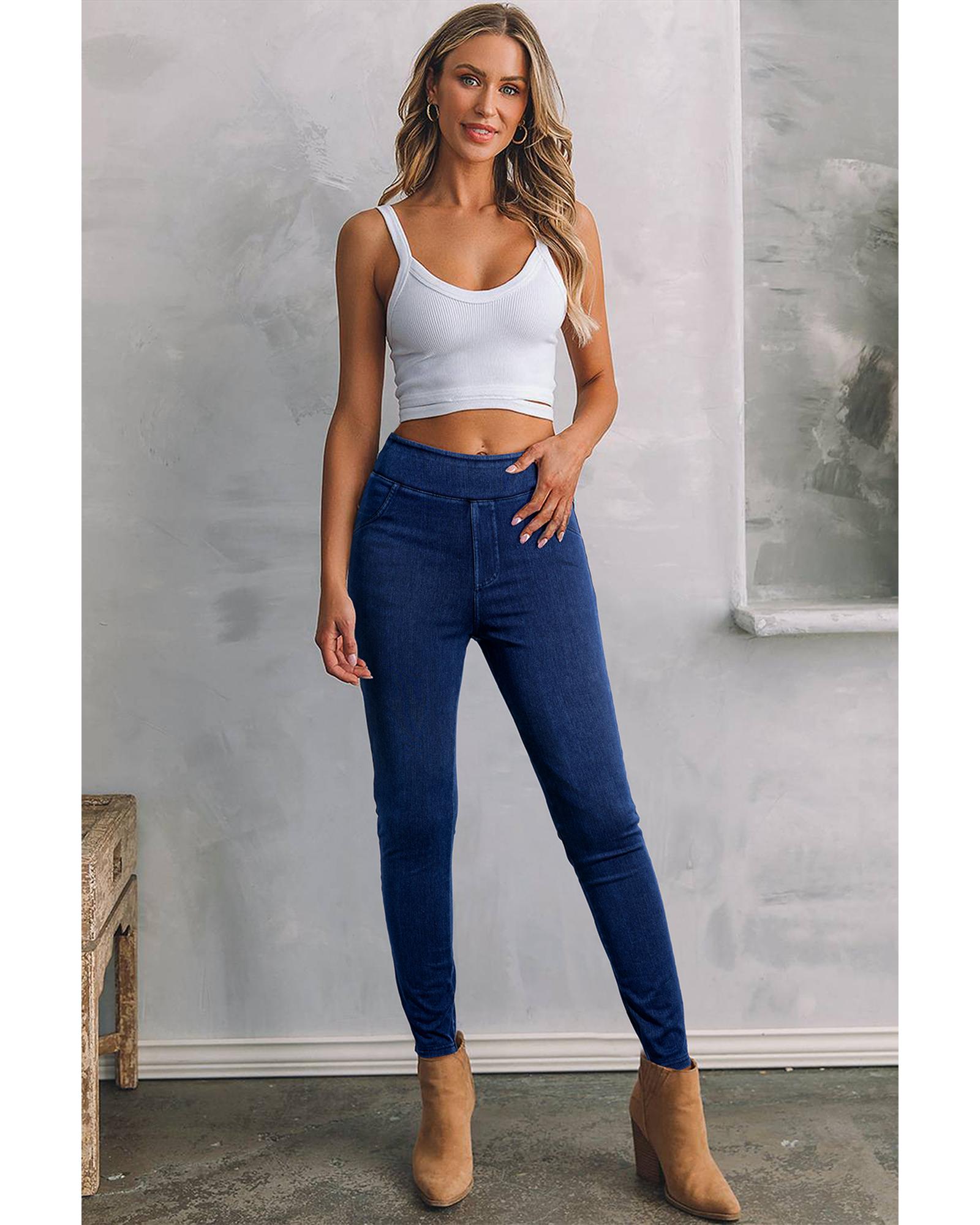Ashleigh Blue Solid Color High Waist Stretchy Slim Fit Jeggings - L