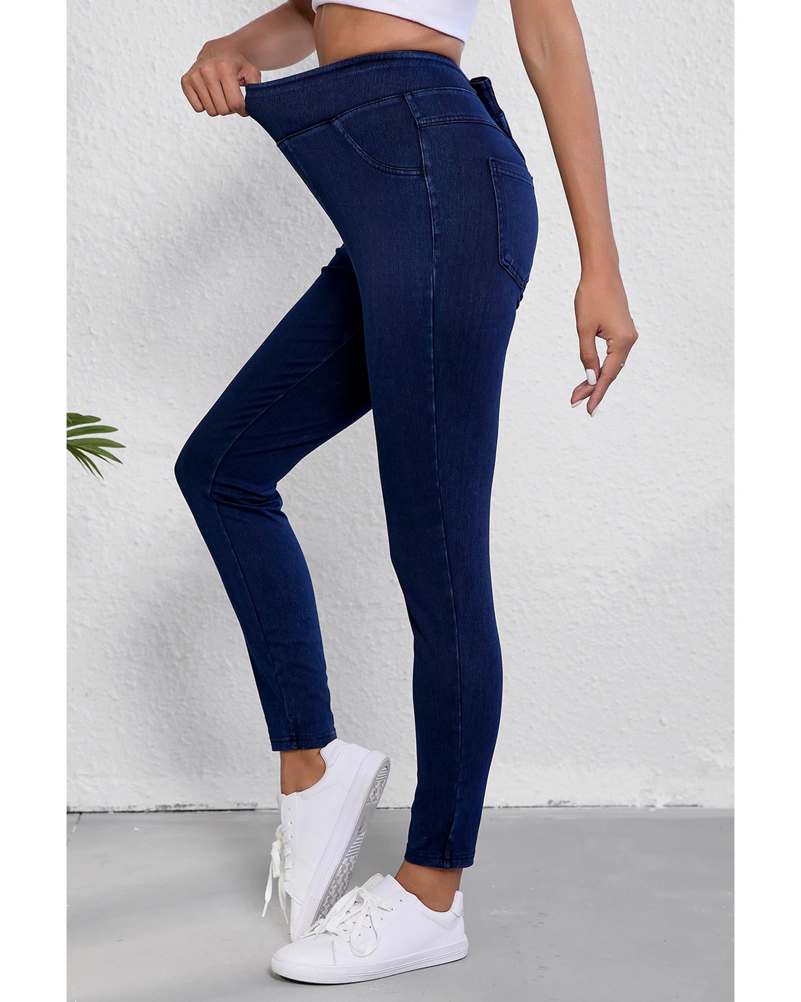 Ashleigh Blue Solid Color High Waist Stretchy Slim Fit Jeggings - M