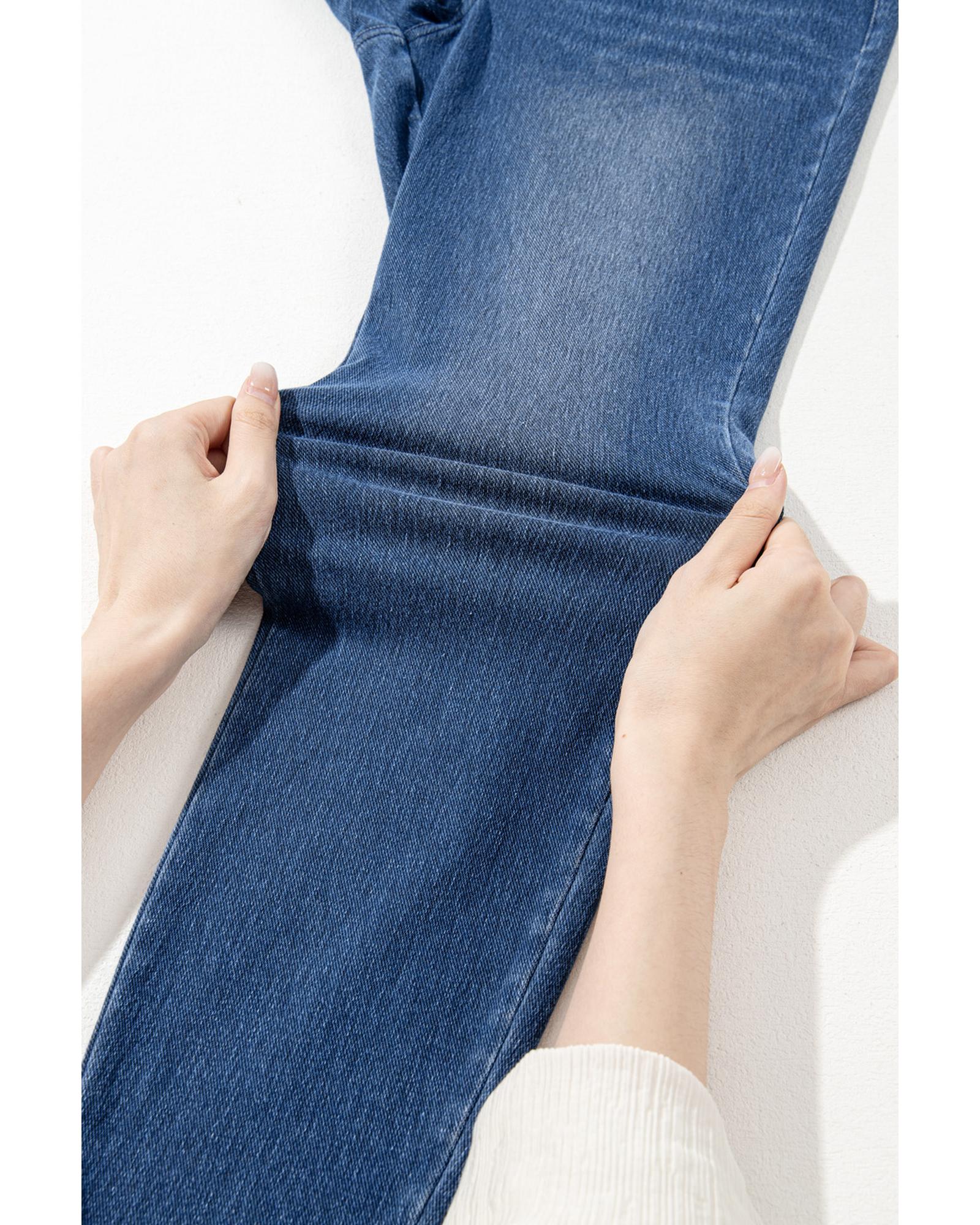 Navy Blue Skinny Elastic Waist Ankle Length Mid Waist Jeggings with Pockets - 2XL