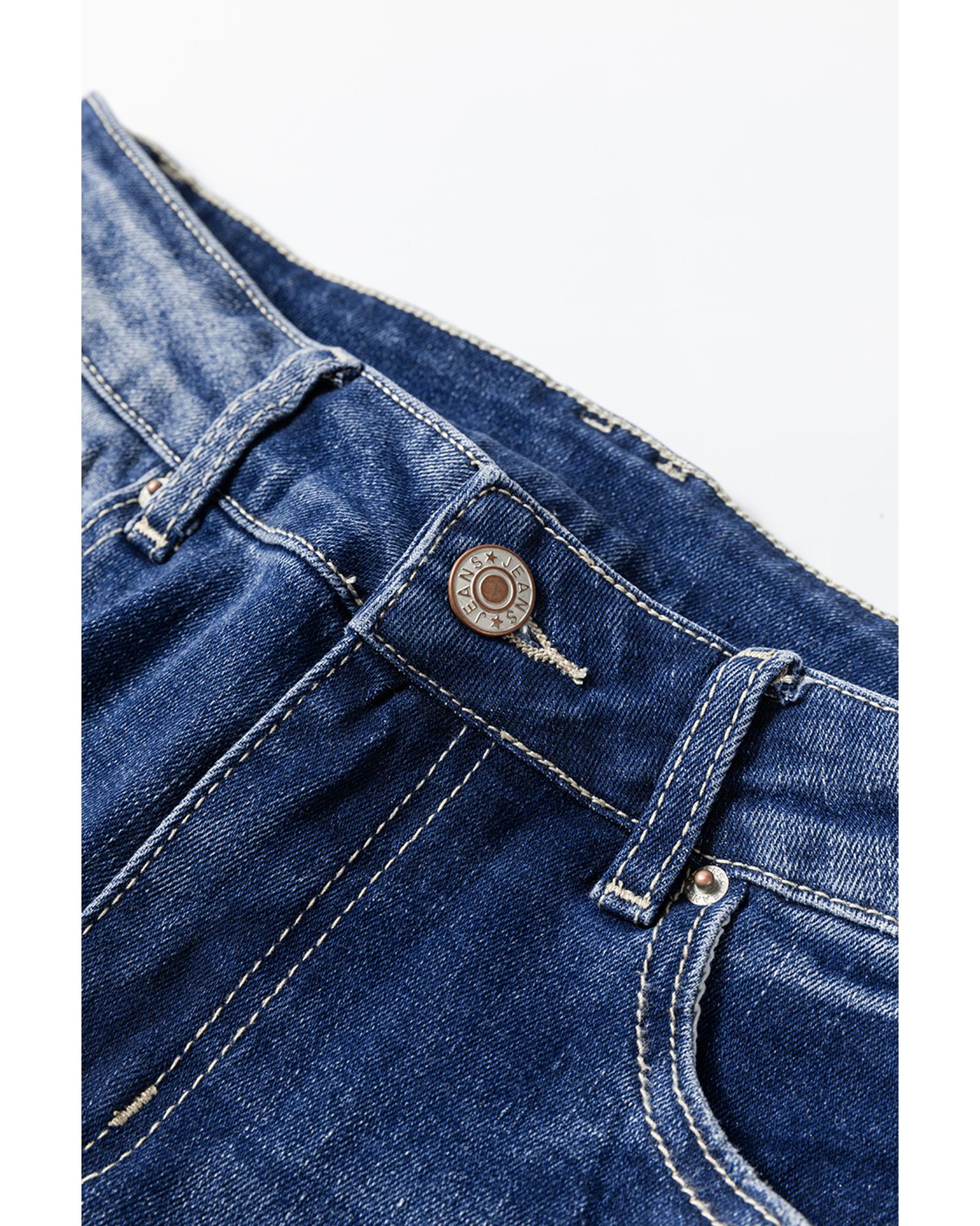 Dusk Blue Mineral Wash High Rise Ripped Jeans - 10 US