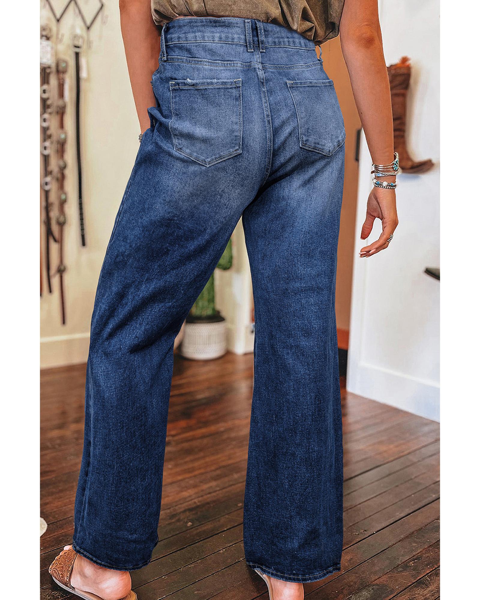 Dusk Blue Mineral Wash High Rise Ripped Jeans - 10 US