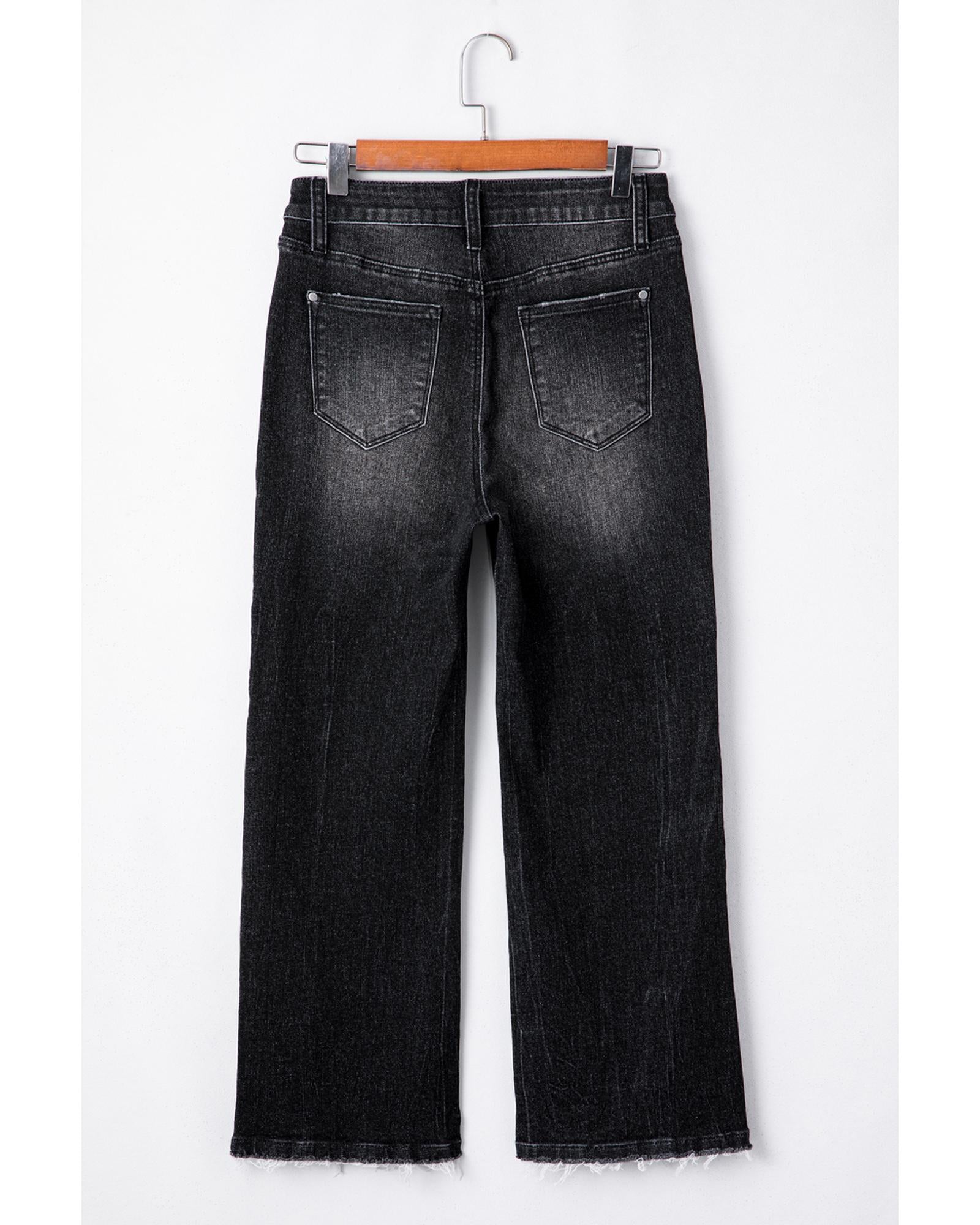 Carbon Grey Mineral Wash Raw Hem High Waist Flared Jeans - 4 US