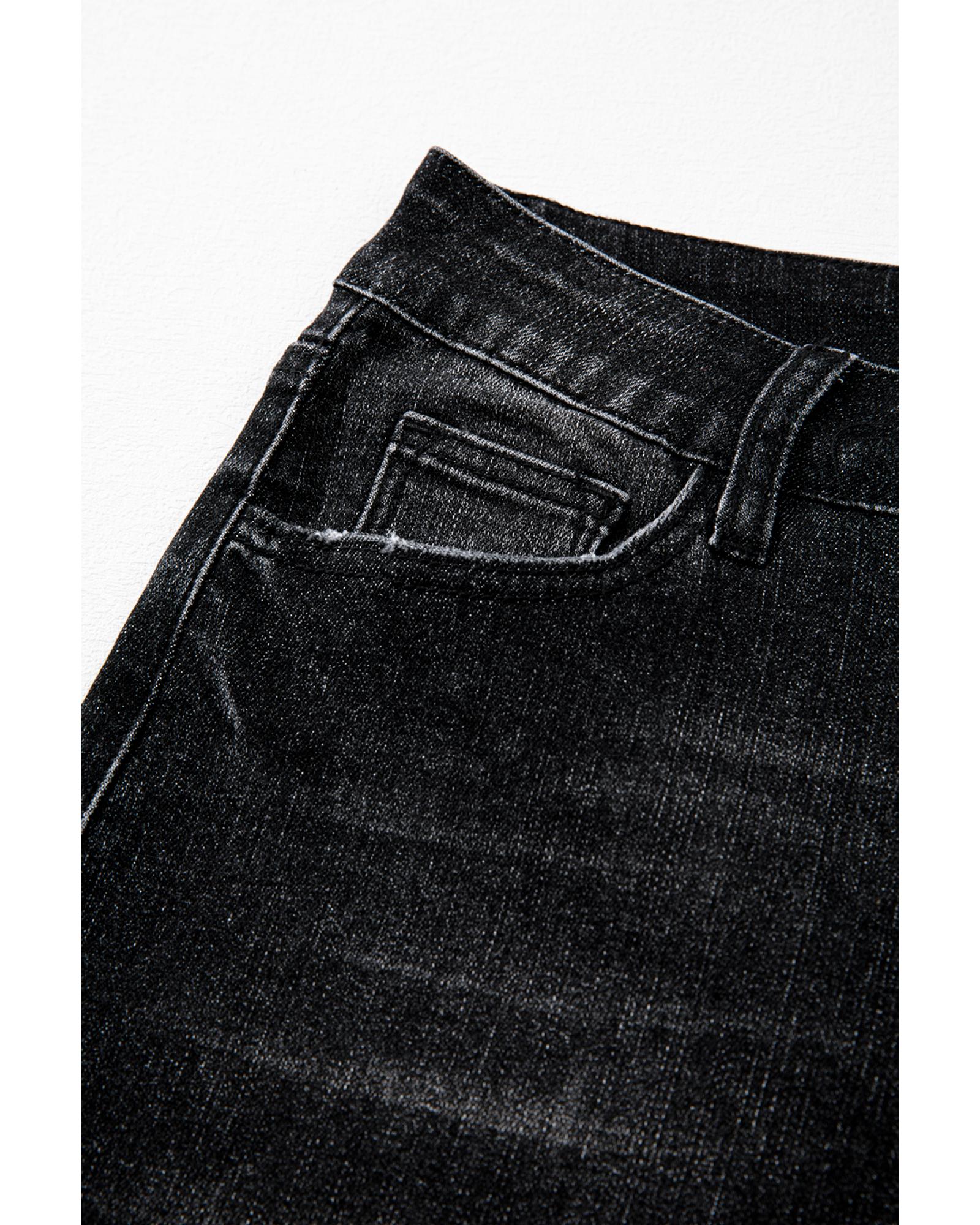 Carbon Grey Mineral Wash Raw Hem High Waist Flared Jeans - 4 US