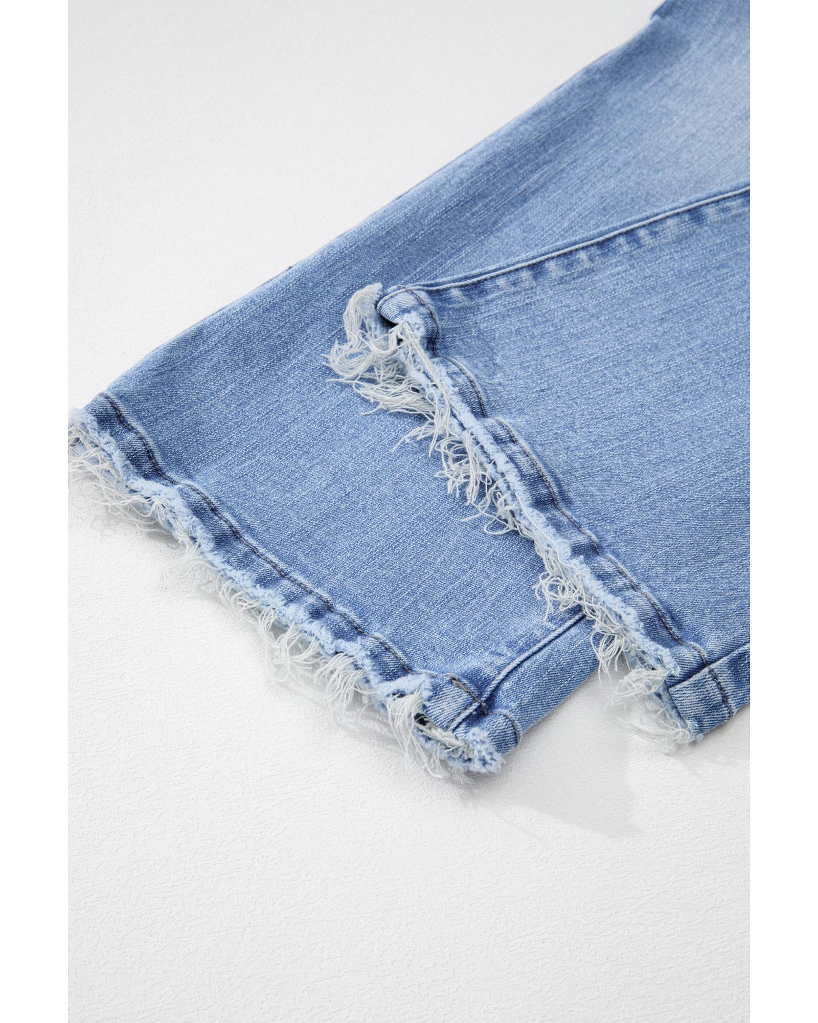 Beau Blue Mineral Wash Raw Hem High Waist Flared Jeans - 4 US