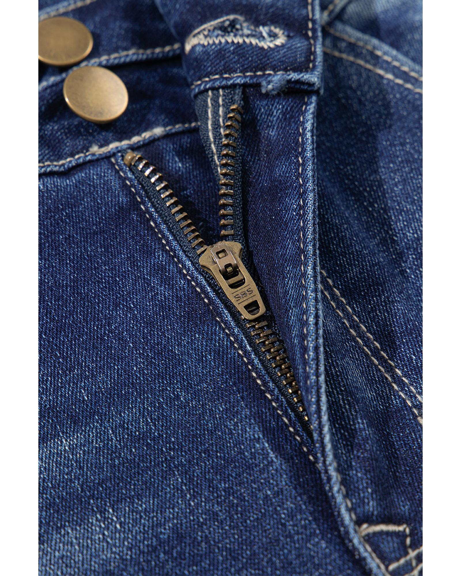 Sail Blue High Rise Dual Button Distressed Raw Hem Flared Jeans - 10 US