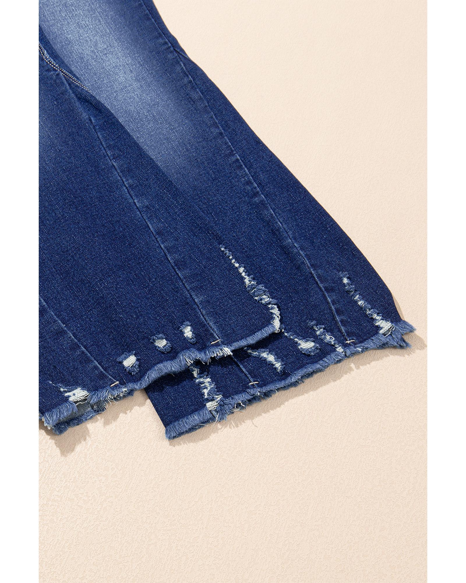 Sail Blue High Rise Dual Button Distressed Raw Hem Flared Jeans - 10 US